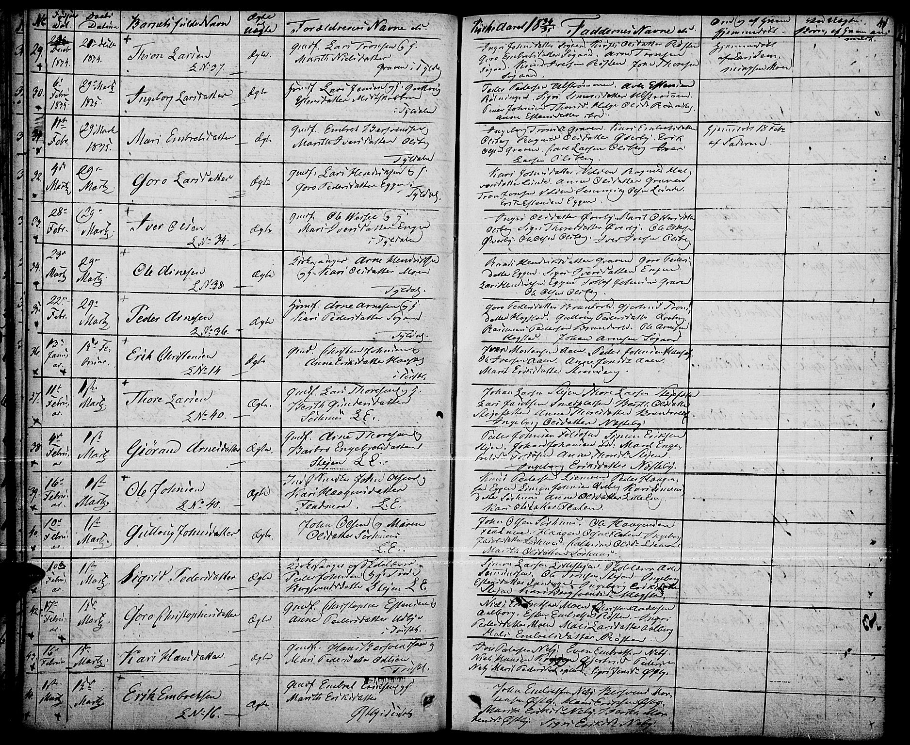 Tynset prestekontor, SAH/PREST-058/H/Ha/Haa/L0019: Parish register (official) no. 19, 1829-1847, p. 41