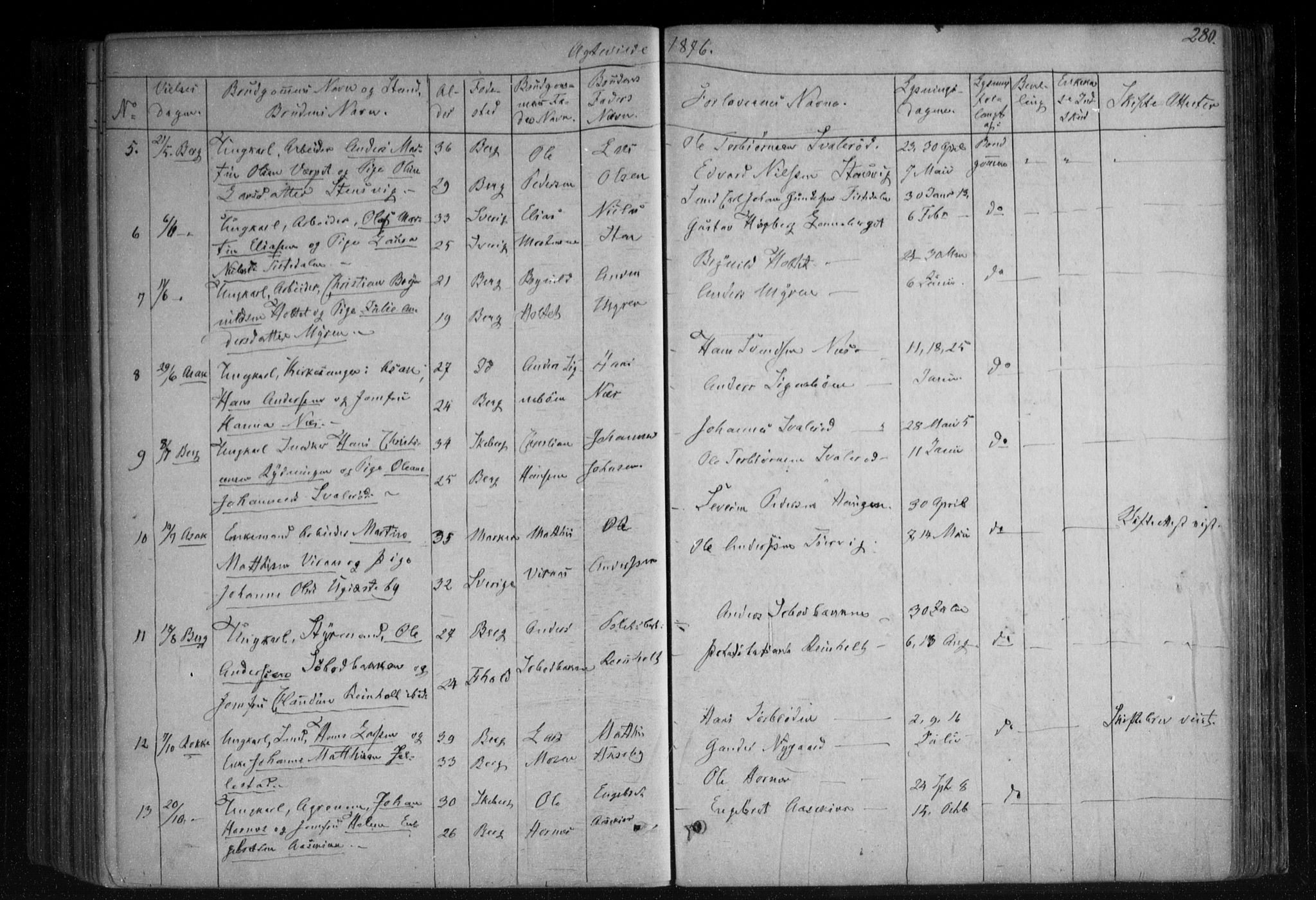 Berg prestekontor Kirkebøker, SAO/A-10902/F/Fa/L0005: Parish register (official) no. I 5, 1861-1877, p. 280