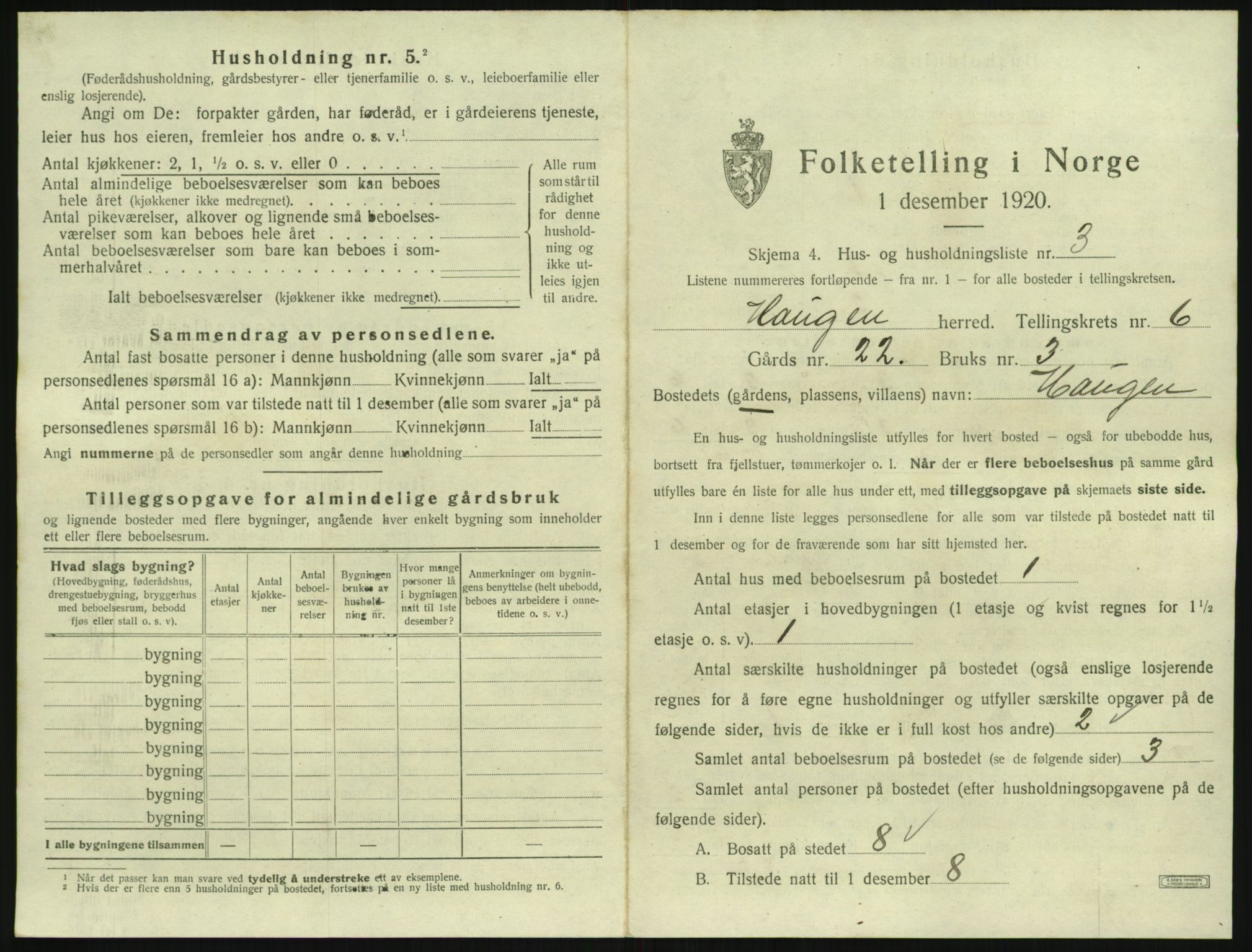 SAK, 1920 census for Herefoss, 1920, p. 196