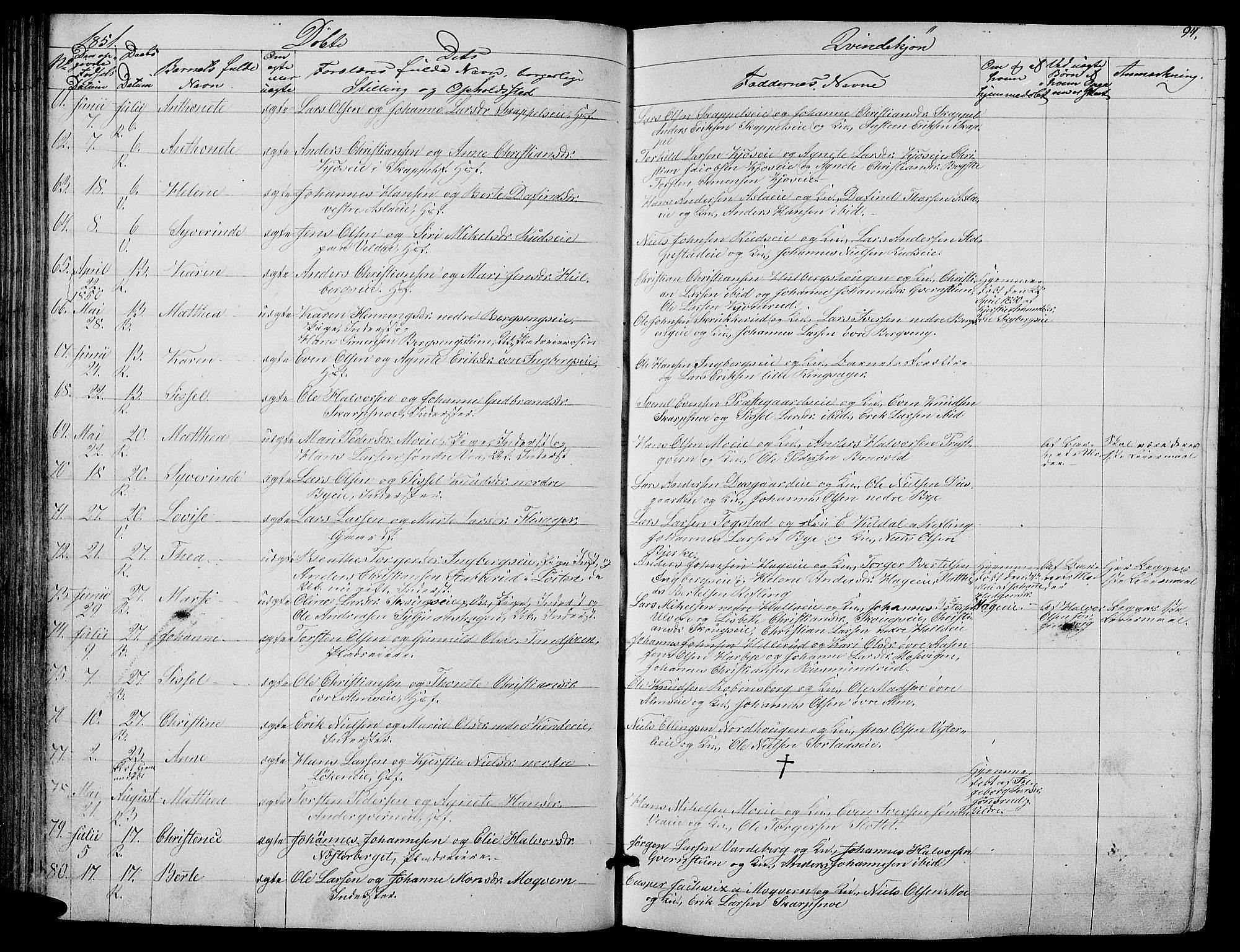 Ringsaker prestekontor, AV/SAH-PREST-014/L/La/L0006: Parish register (copy) no. 6, 1851-1860, p. 94