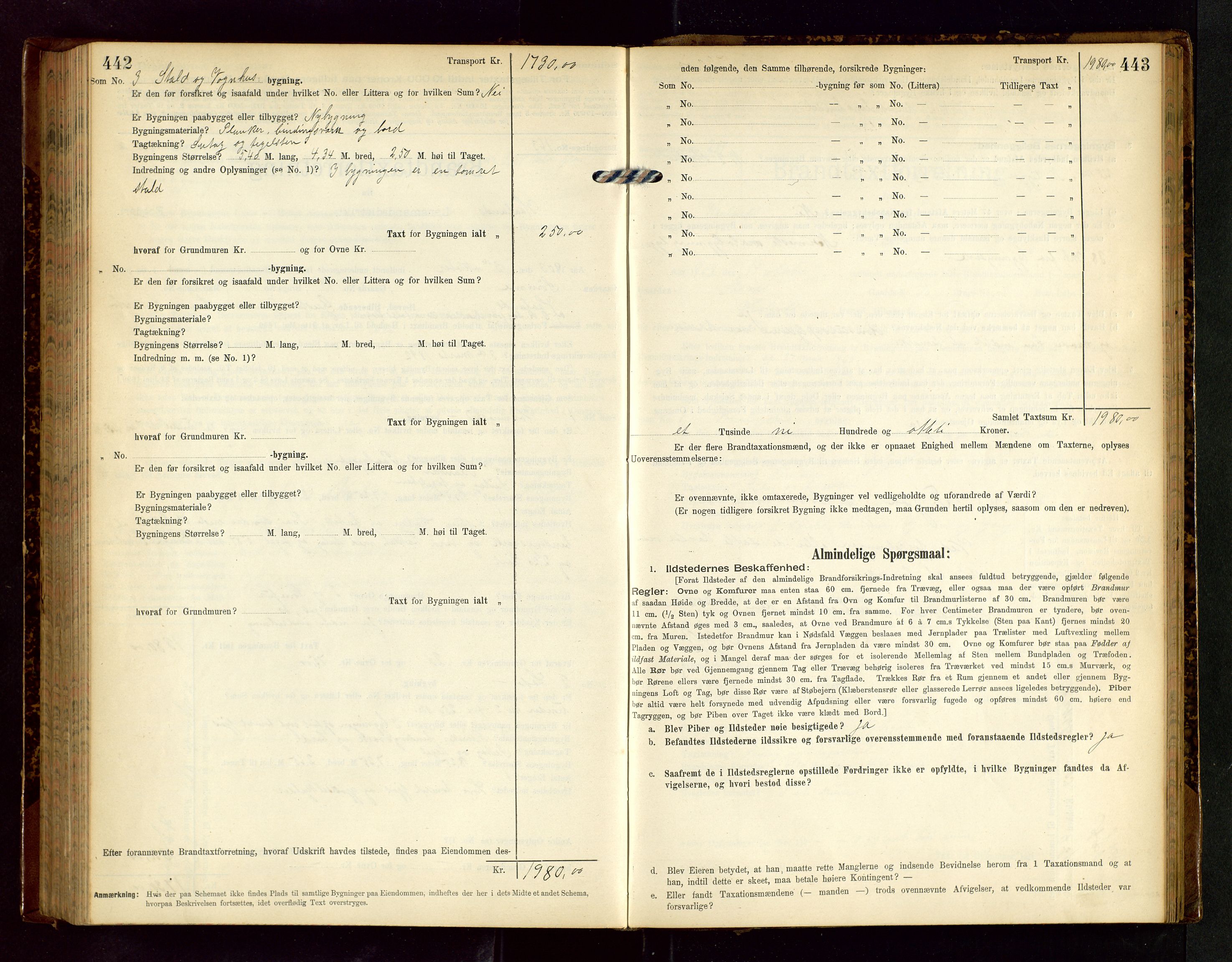 Håland lensmannskontor, AV/SAST-A-100100/Gob/L0002: Branntakstprotokoll - skjematakst. Register i boken., 1902-1906, p. 442-443