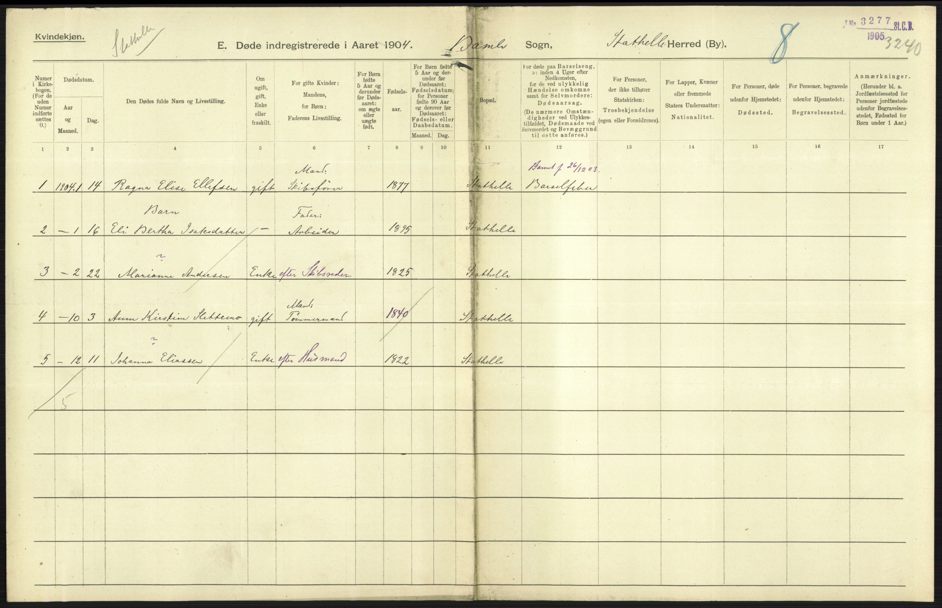 Statistisk sentralbyrå, Sosiodemografiske emner, Befolkning, AV/RA-S-2228/D/Df/Dfa/Dfab/L0009: Bratsberg amt: Fødte, gifte, døde, 1904, p. 767