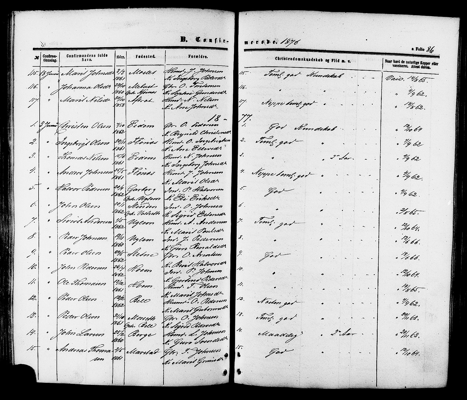 Ministerialprotokoller, klokkerbøker og fødselsregistre - Sør-Trøndelag, SAT/A-1456/695/L1147: Parish register (official) no. 695A07, 1860-1877, p. 86