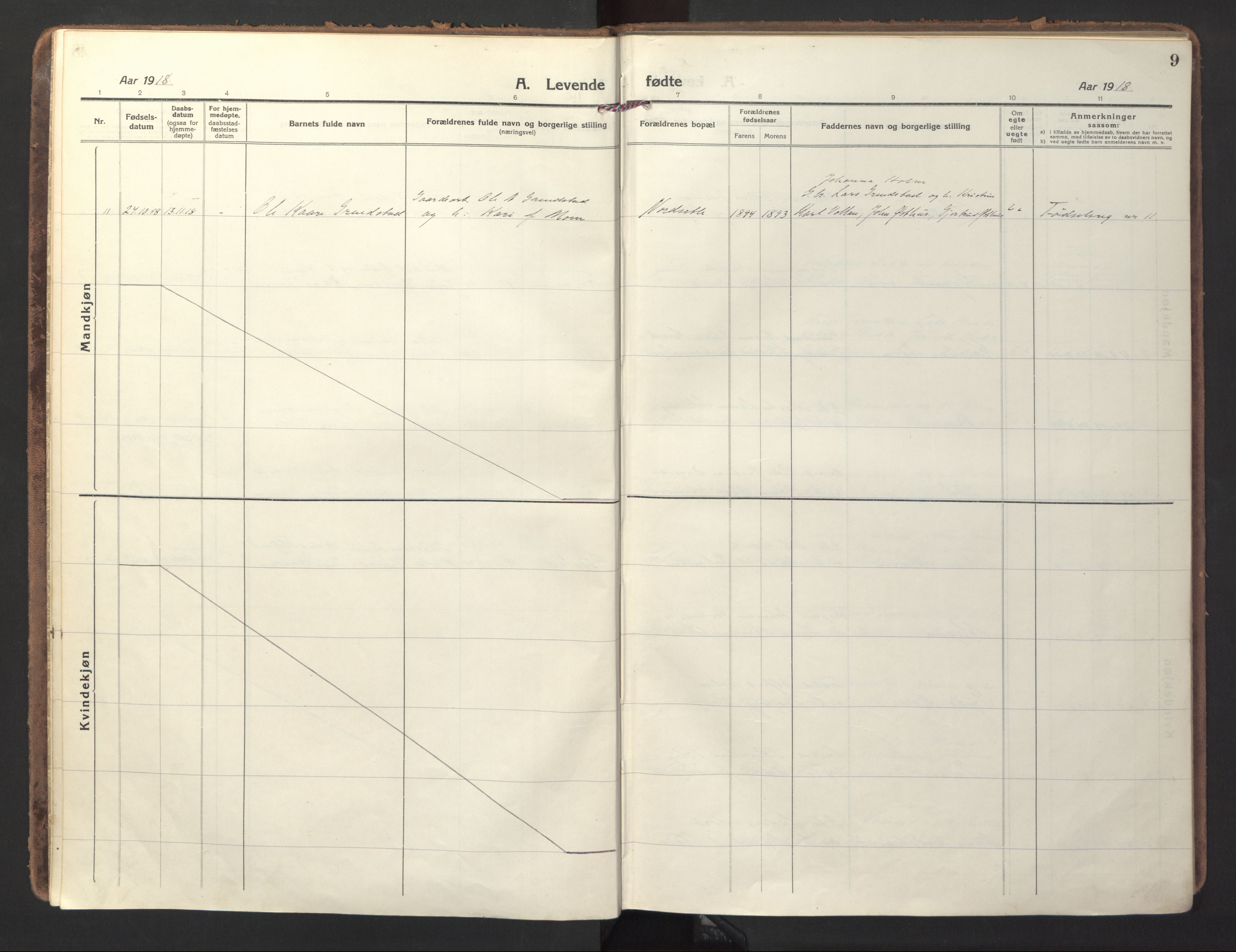 Ministerialprotokoller, klokkerbøker og fødselsregistre - Sør-Trøndelag, SAT/A-1456/618/L0449: Parish register (official) no. 618A12, 1917-1924, p. 9