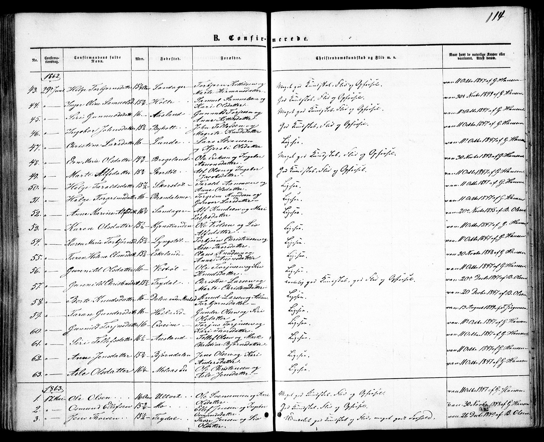 Gjerstad sokneprestkontor, SAK/1111-0014/F/Fa/Faa/L0007: Parish register (official) no. A 7, 1858-1875, p. 114