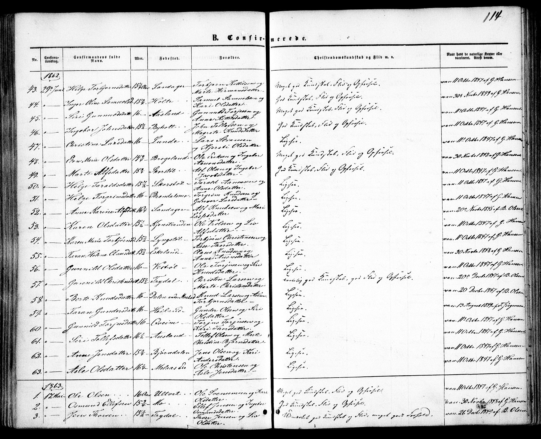 Gjerstad sokneprestkontor, AV/SAK-1111-0014/F/Fa/Faa/L0007: Parish register (official) no. A 7, 1858-1875, p. 114