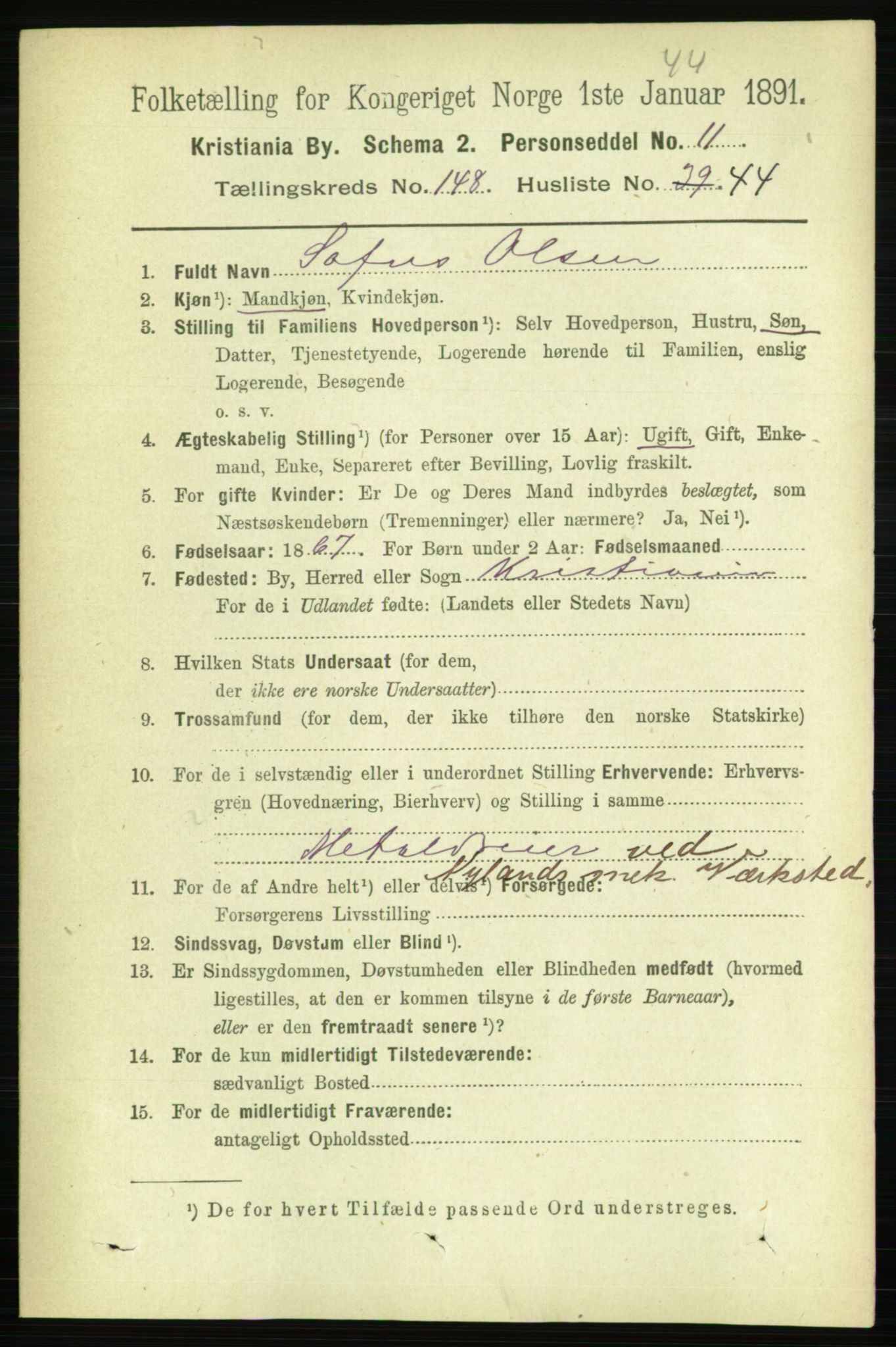 RA, 1891 census for 0301 Kristiania, 1891, p. 83046