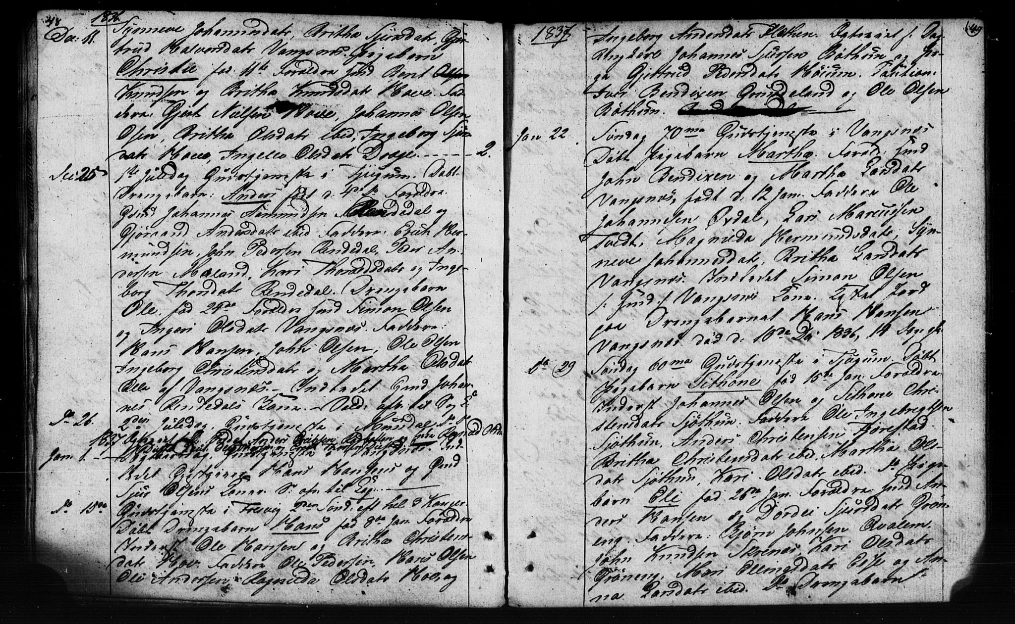 Leikanger sokneprestembete, AV/SAB-A-81001: Curate's parish register no. A 1A, 1833-1838, p. 48-49