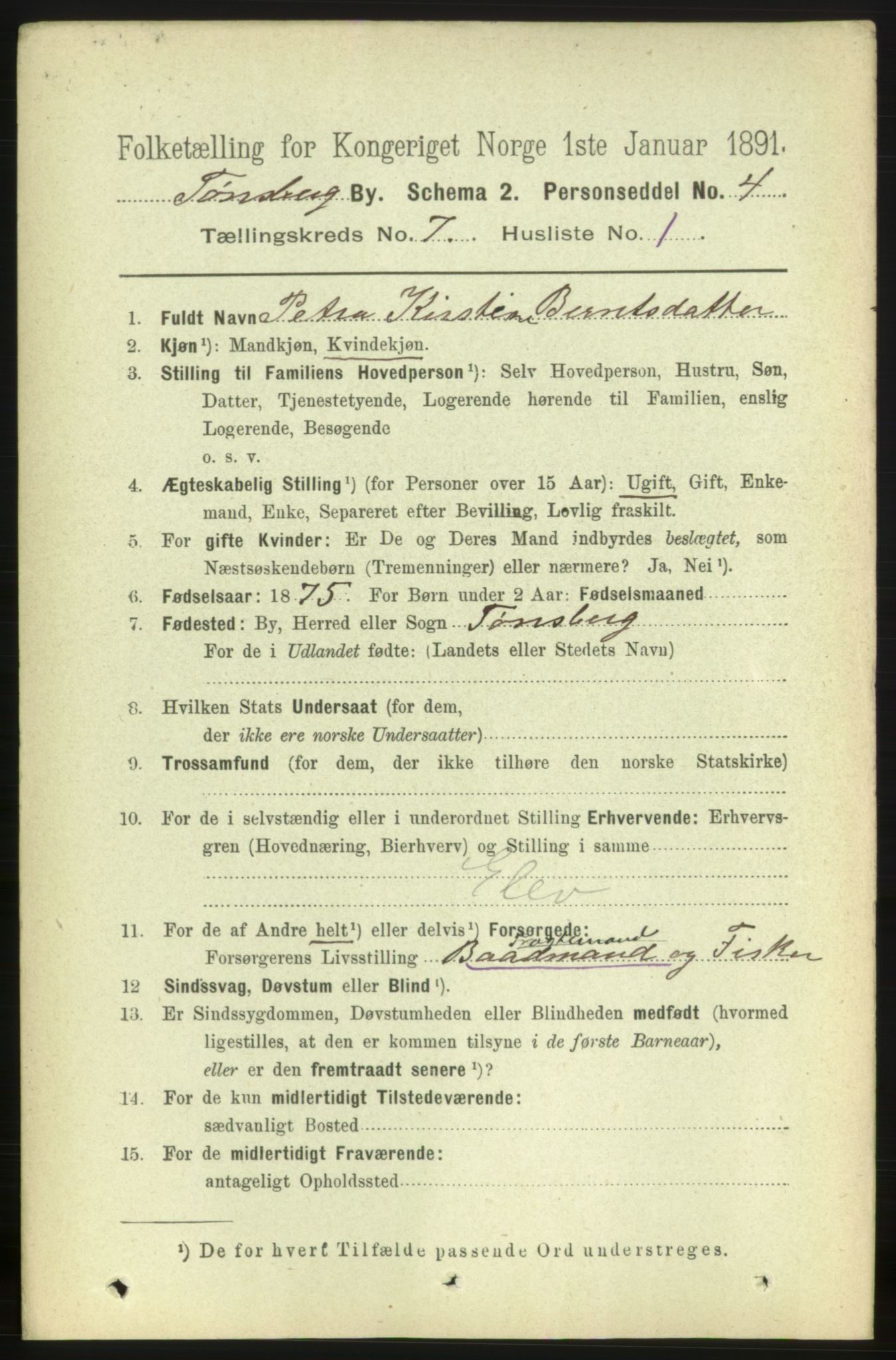 RA, 1891 census for 0705 Tønsberg, 1891, p. 2718