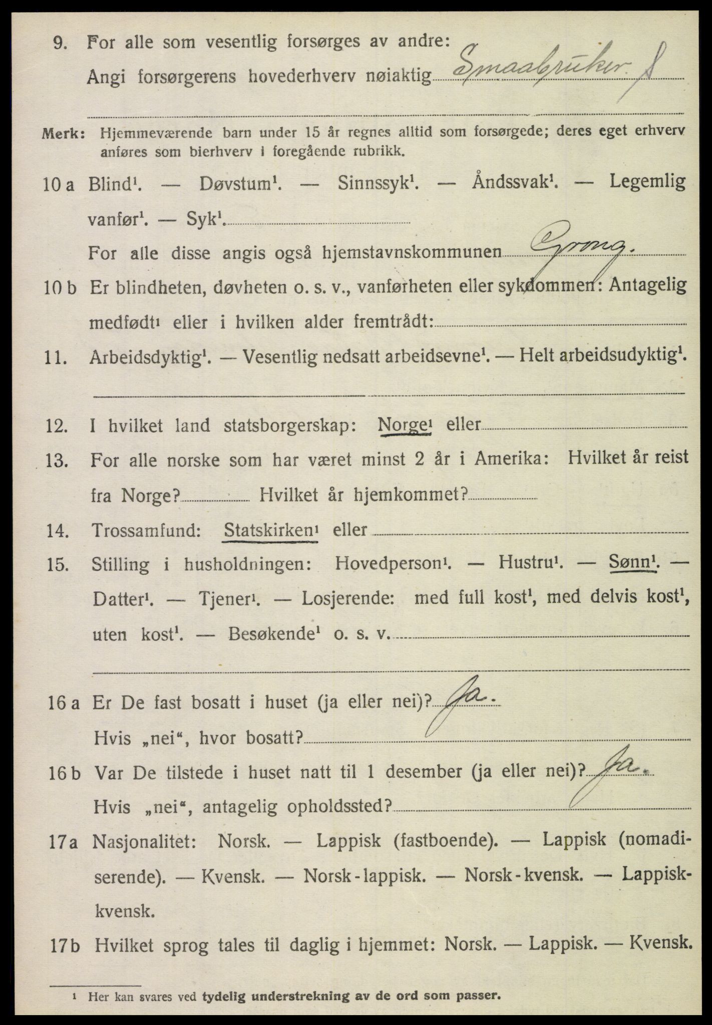SAT, 1920 census for Grong, 1920, p. 1234