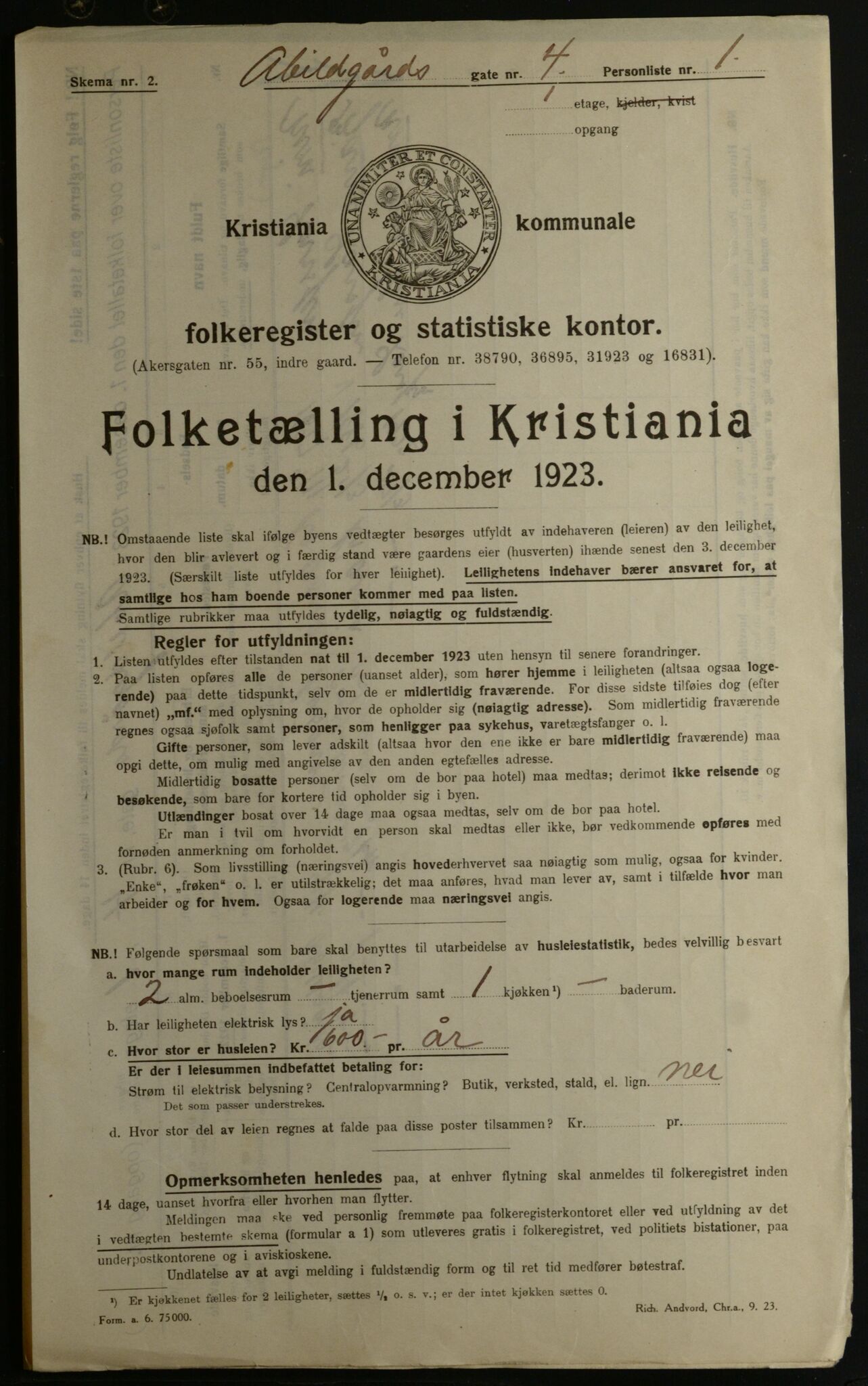 OBA, Municipal Census 1923 for Kristiania, 1923, p. 21