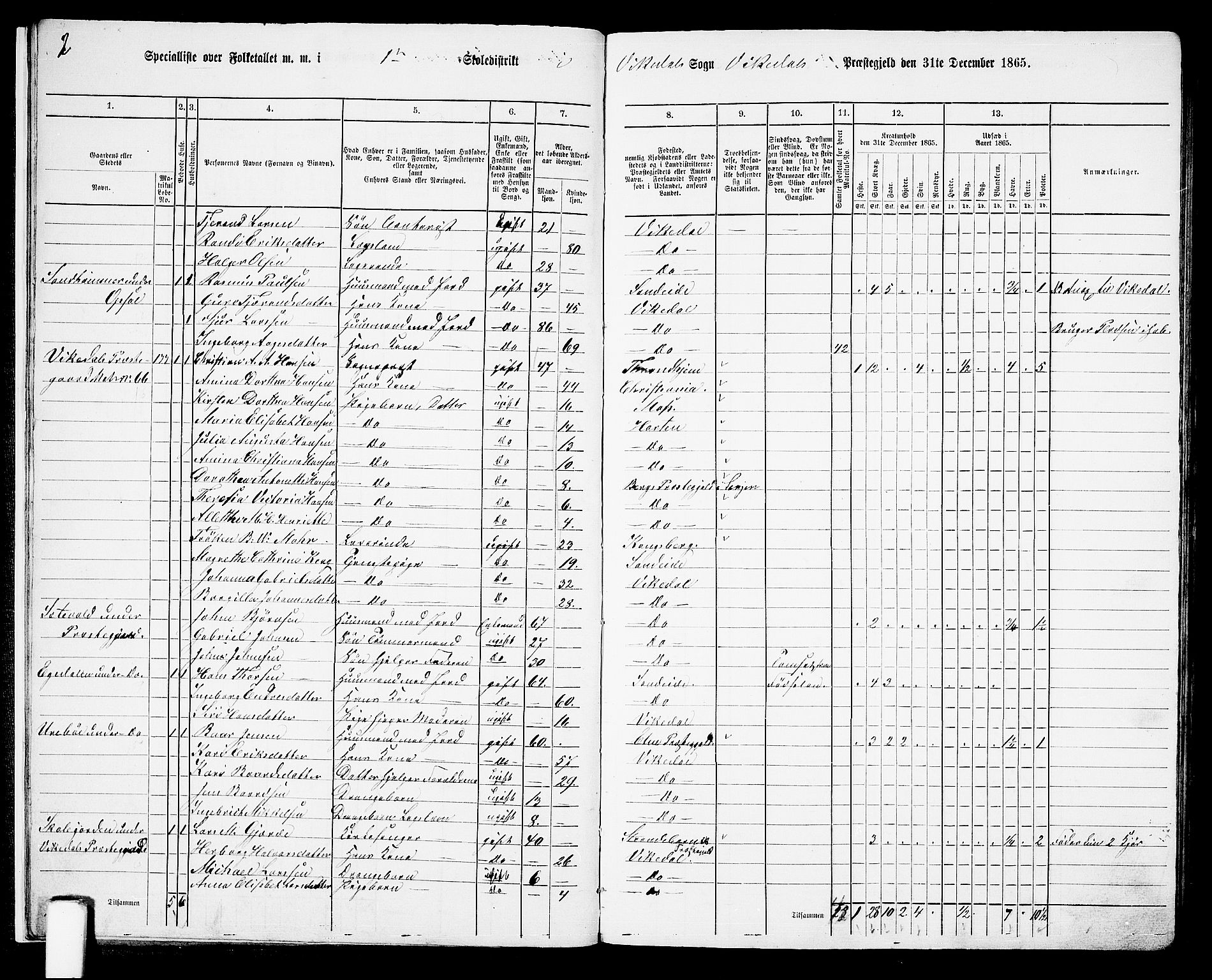 RA, 1865 census for Vikedal, 1865, p. 14