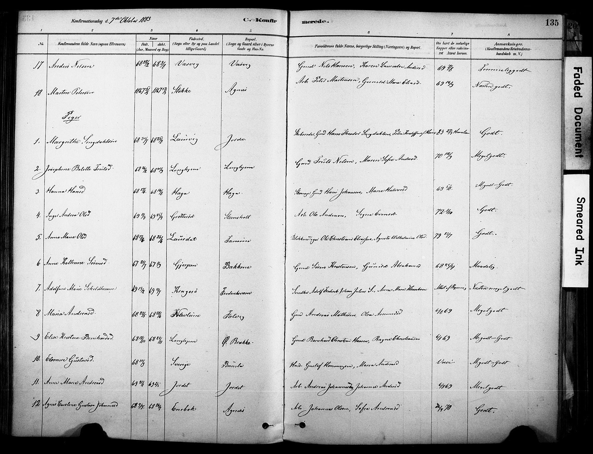 Brunlanes kirkebøker, AV/SAKO-A-342/F/Fc/L0001: Parish register (official) no. III 1, 1878-1899, p. 135