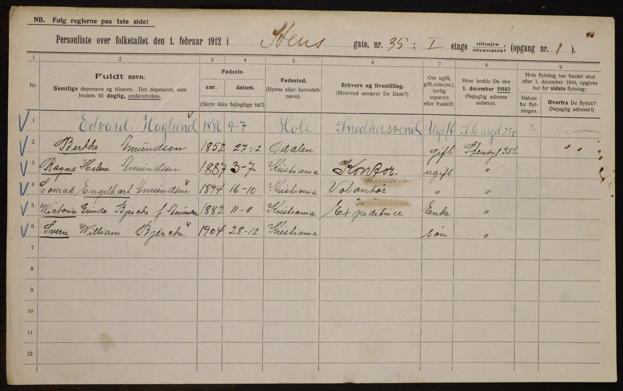 OBA, Municipal Census 1912 for Kristiania, 1912, p. 102345