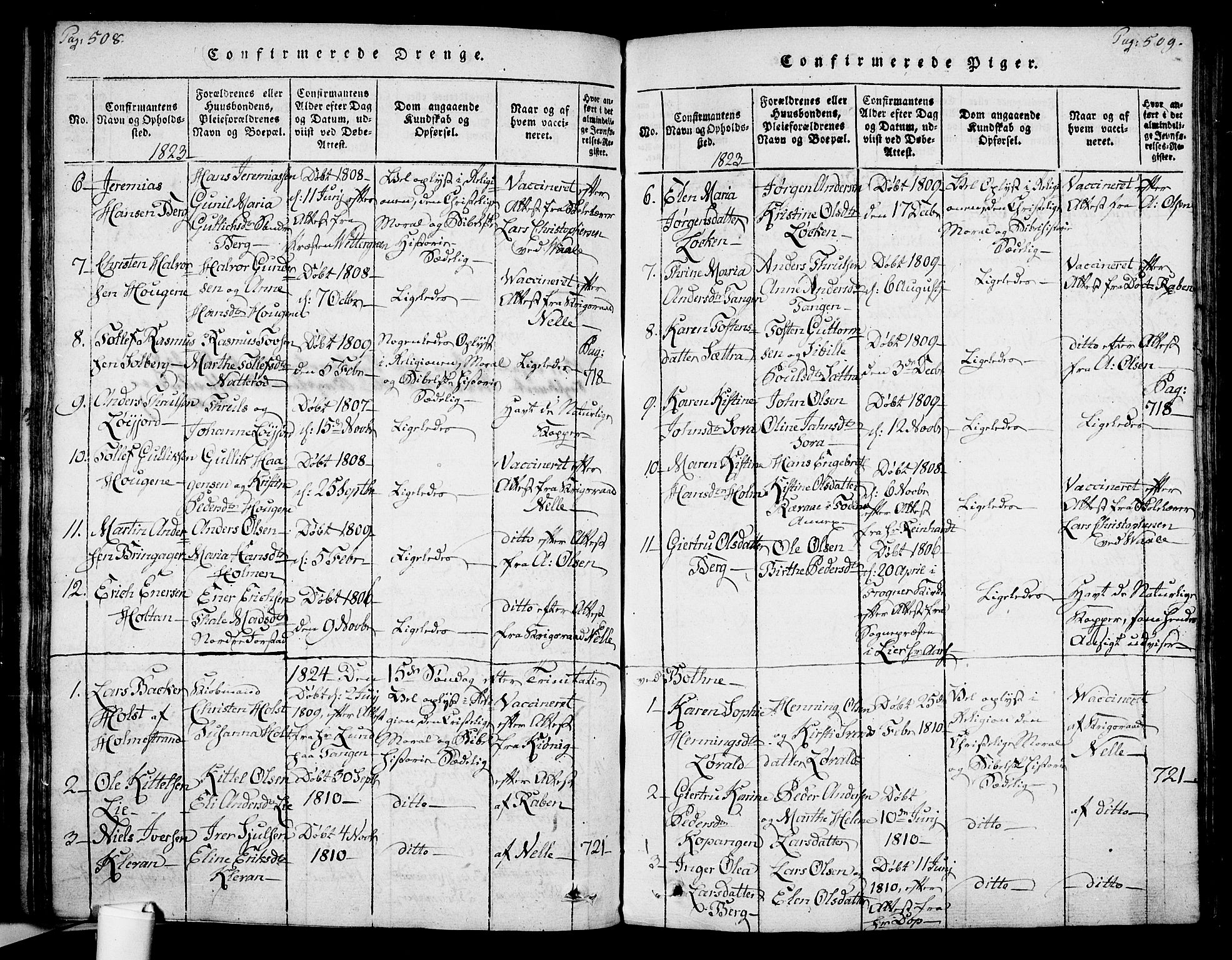 Botne kirkebøker, SAKO/A-340/F/Fa/L0005: Parish register (official) no. I 5, 1814-1836, p. 508-509