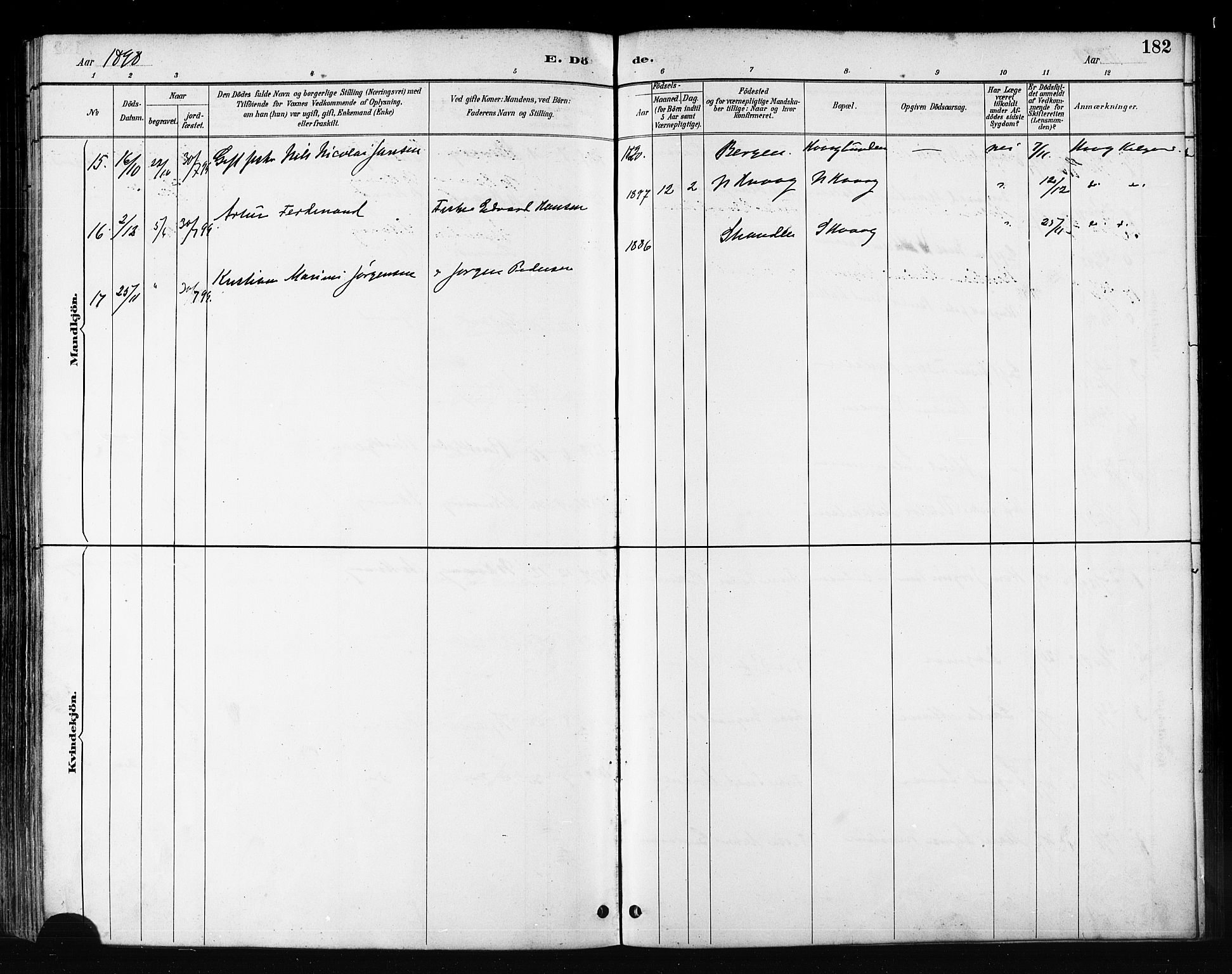 Måsøy sokneprestkontor, AV/SATØ-S-1348/H/Ha/L0007kirke: Parish register (official) no. 7, 1887-1899, p. 182