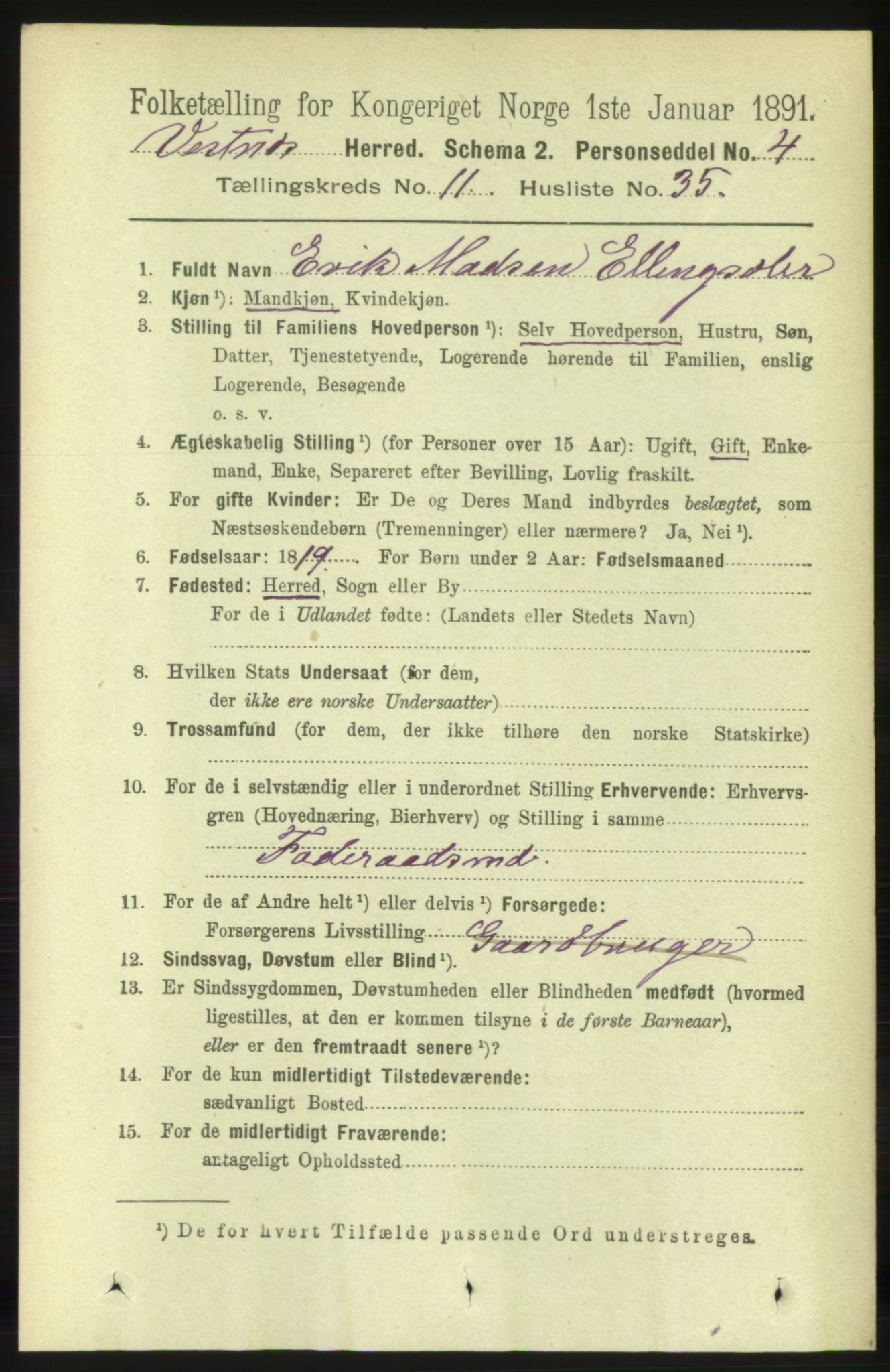 RA, 1891 census for 1535 Vestnes, 1891, p. 4127