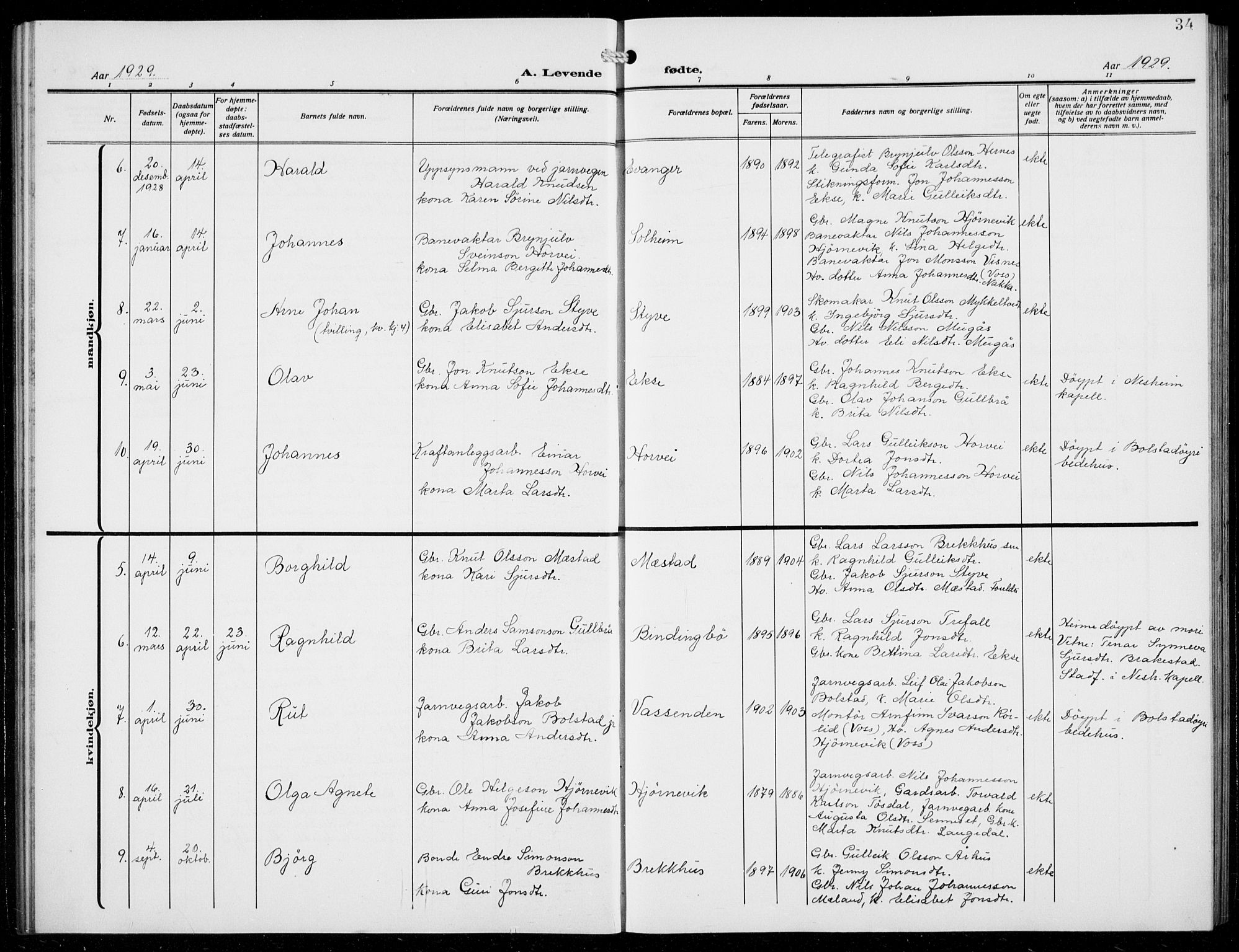 Evanger sokneprestembete, SAB/A-99924: Parish register (copy) no. A 6, 1918-1941, p. 34