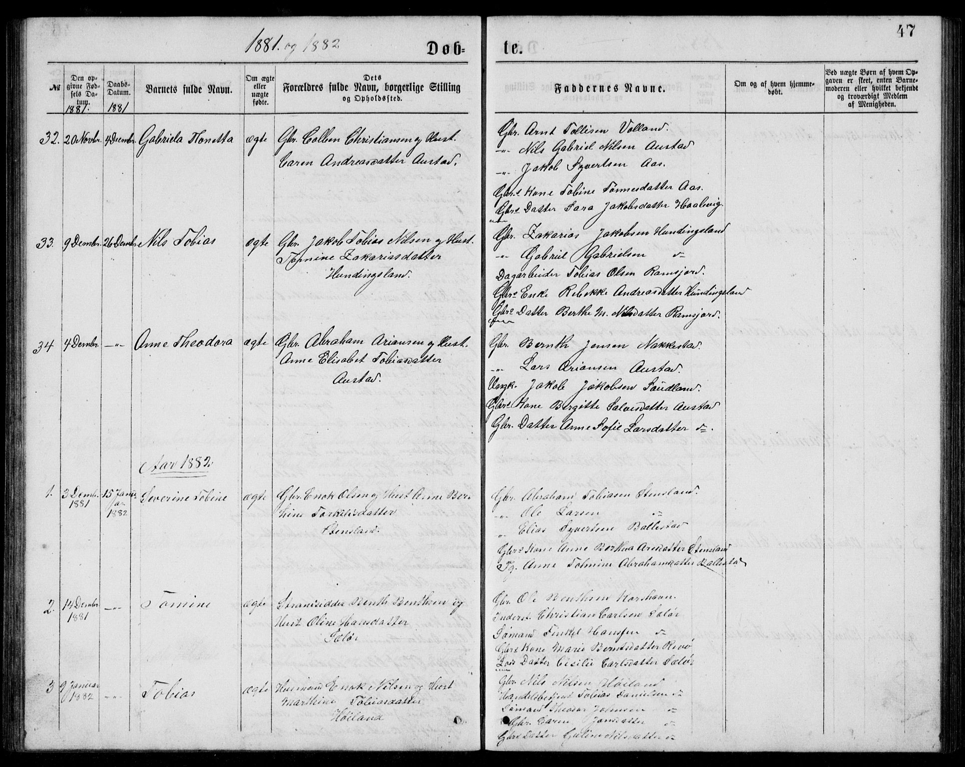Lyngdal sokneprestkontor, AV/SAK-1111-0029/F/Fb/Fba/L0002: Parish register (copy) no. B 2, 1876-1886, p. 47