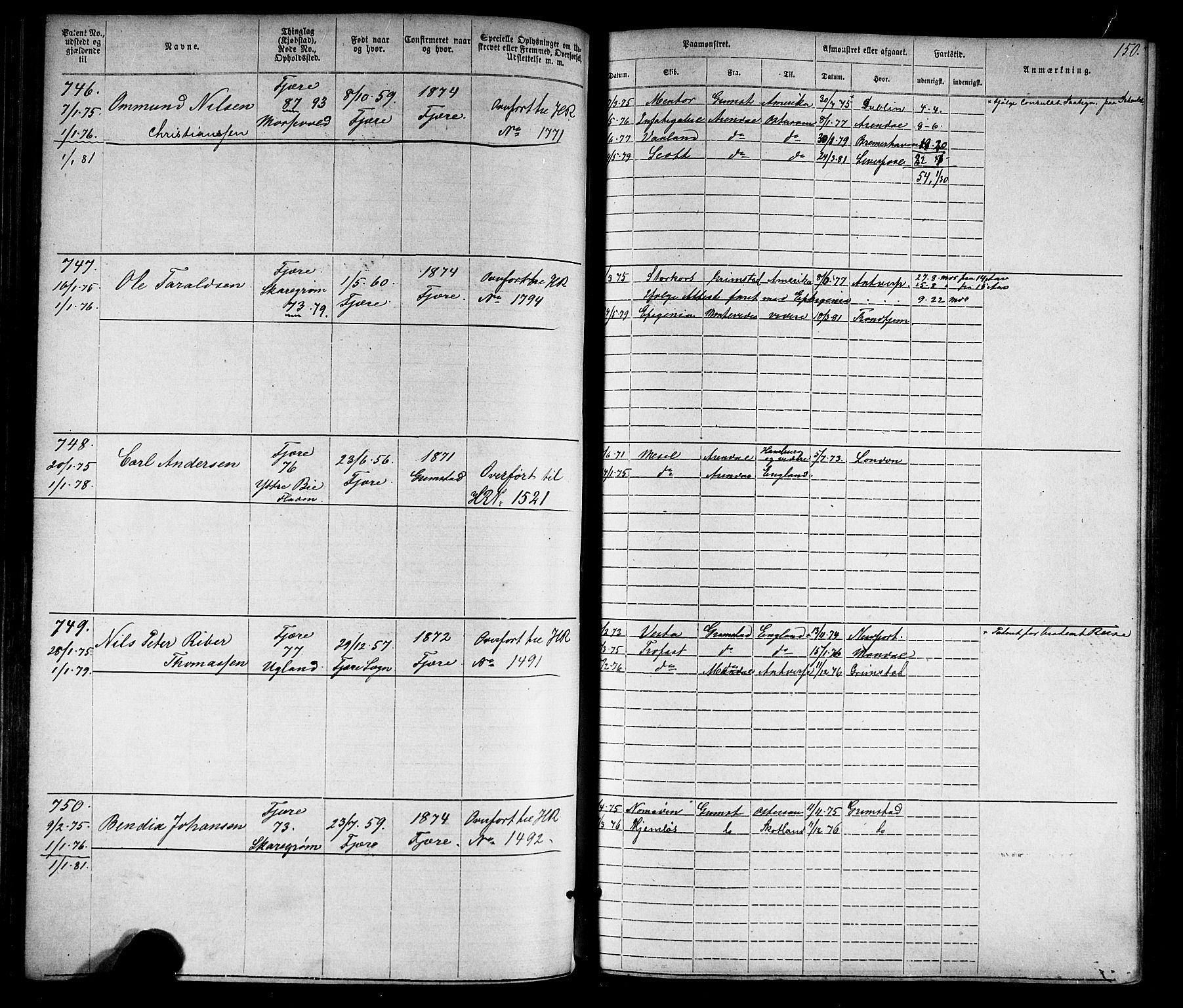 Grimstad mønstringskrets, AV/SAK-2031-0013/F/Fa/L0005: Annotasjonsrulle nr 1-1910 med register, V-18, 1870-1892, p. 177