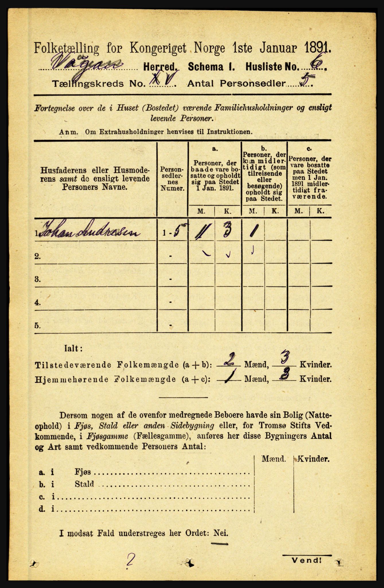 RA, 1891 census for 1865 Vågan, 1891, p. 4031