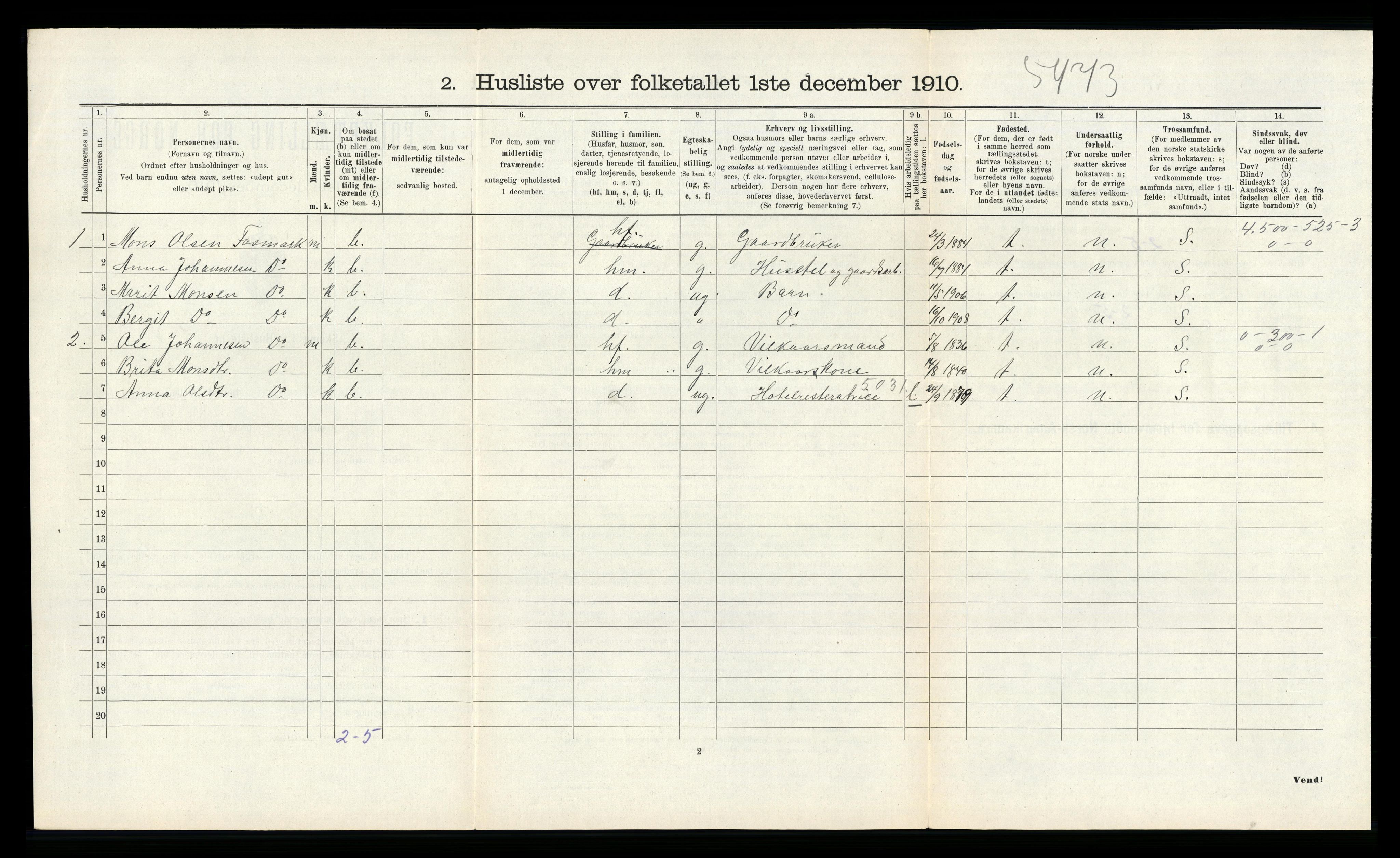 RA, 1910 census for Bruvik, 1910, p. 493