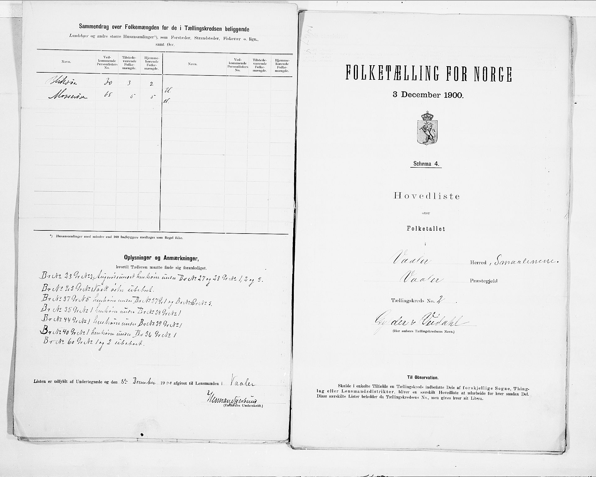 SAO, 1900 census for Våler, 1900, p. 6