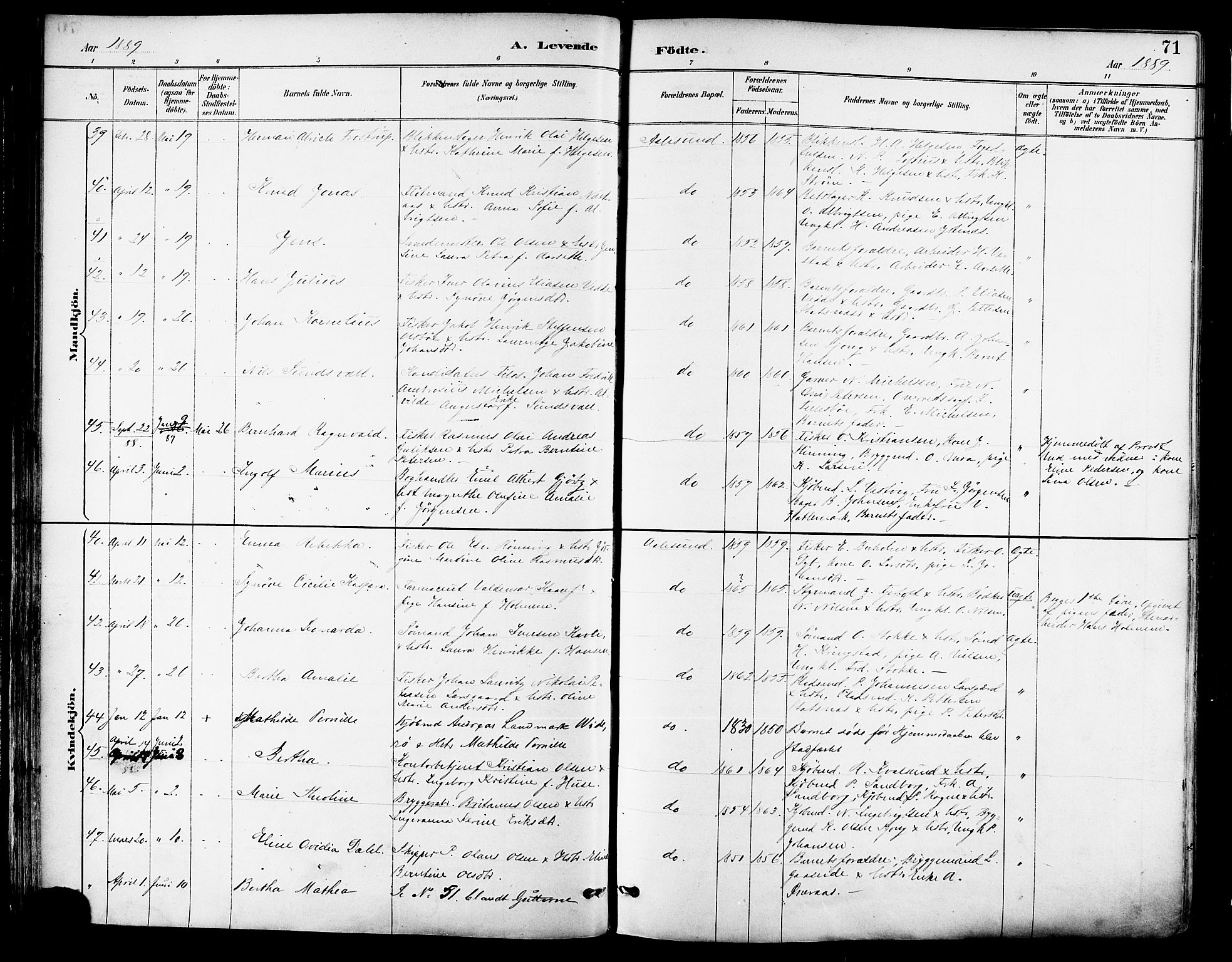 Ministerialprotokoller, klokkerbøker og fødselsregistre - Møre og Romsdal, SAT/A-1454/529/L0455: Parish register (official) no. 529A05, 1885-1893, p. 71