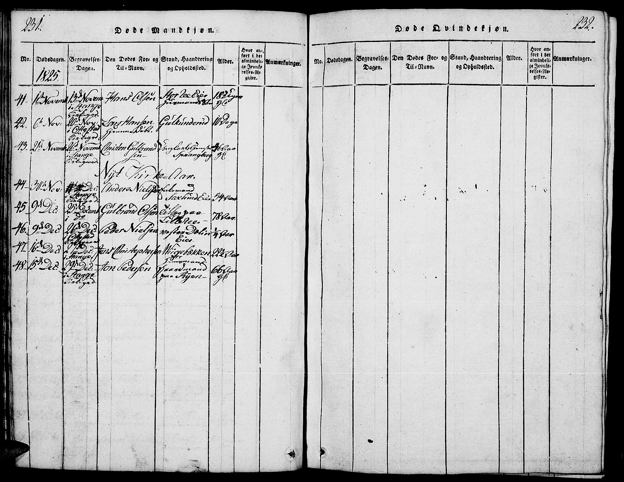Stange prestekontor, SAH/PREST-002/L/L0001: Parish register (copy) no. 1, 1814-1825, p. 231-232