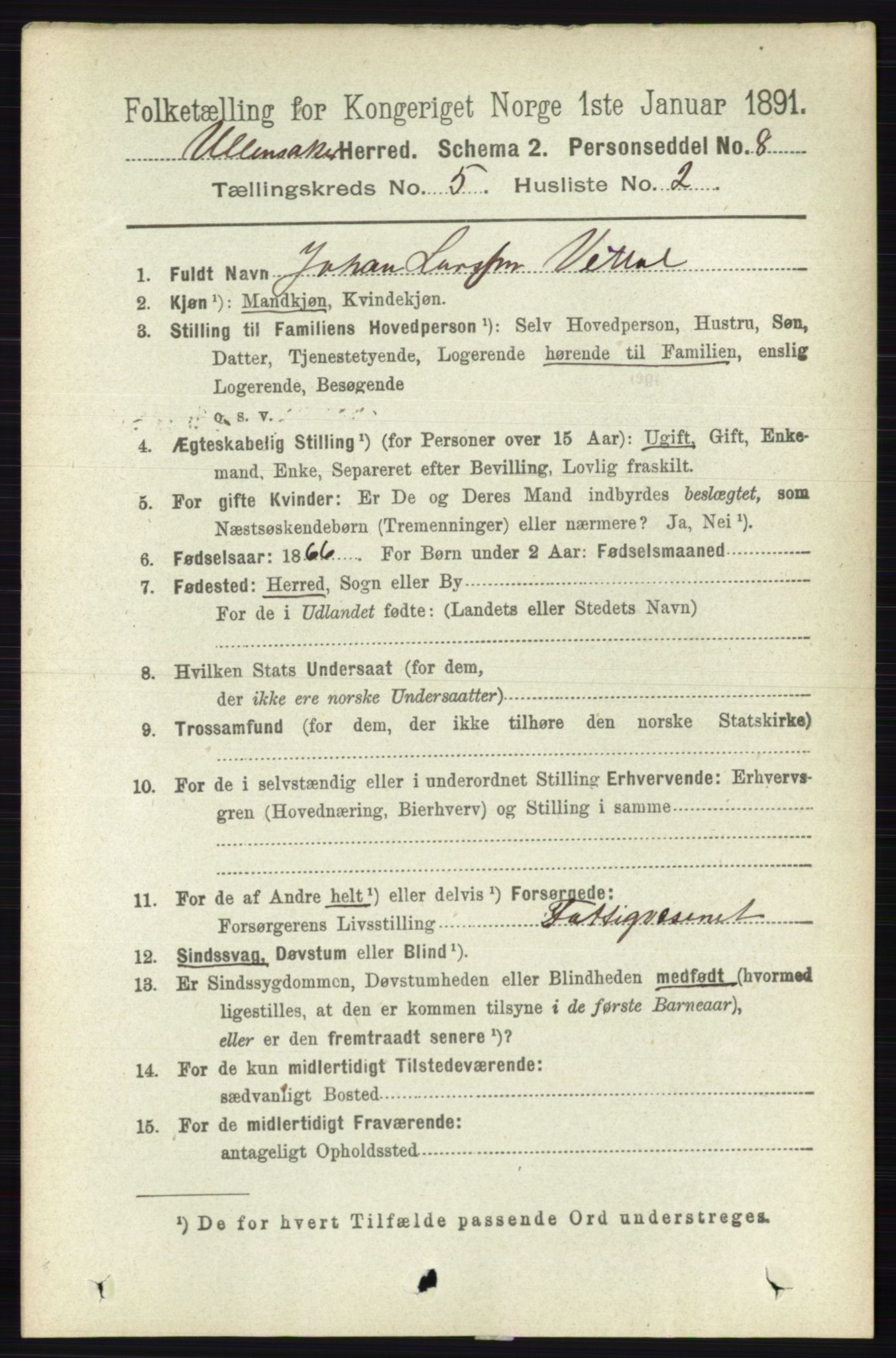 RA, 1891 census for 0235 Ullensaker, 1891, p. 2106