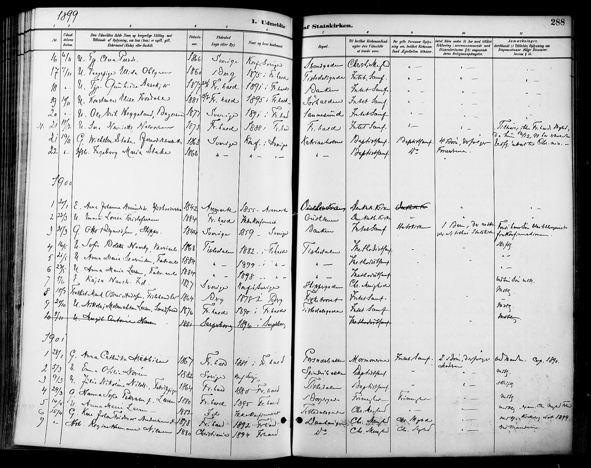 Halden prestekontor Kirkebøker, SAO/A-10909/F/Fa/L0014: Parish register (official) no. I 14, 1890-1906, p. 288