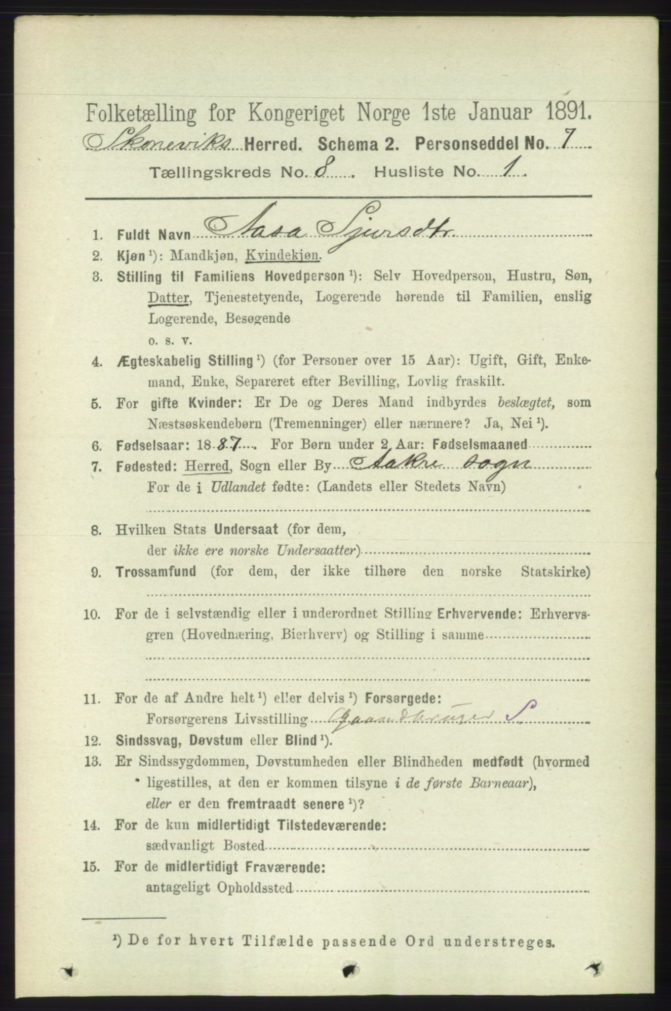 RA, 1891 census for 1212 Skånevik, 1891, p. 2186