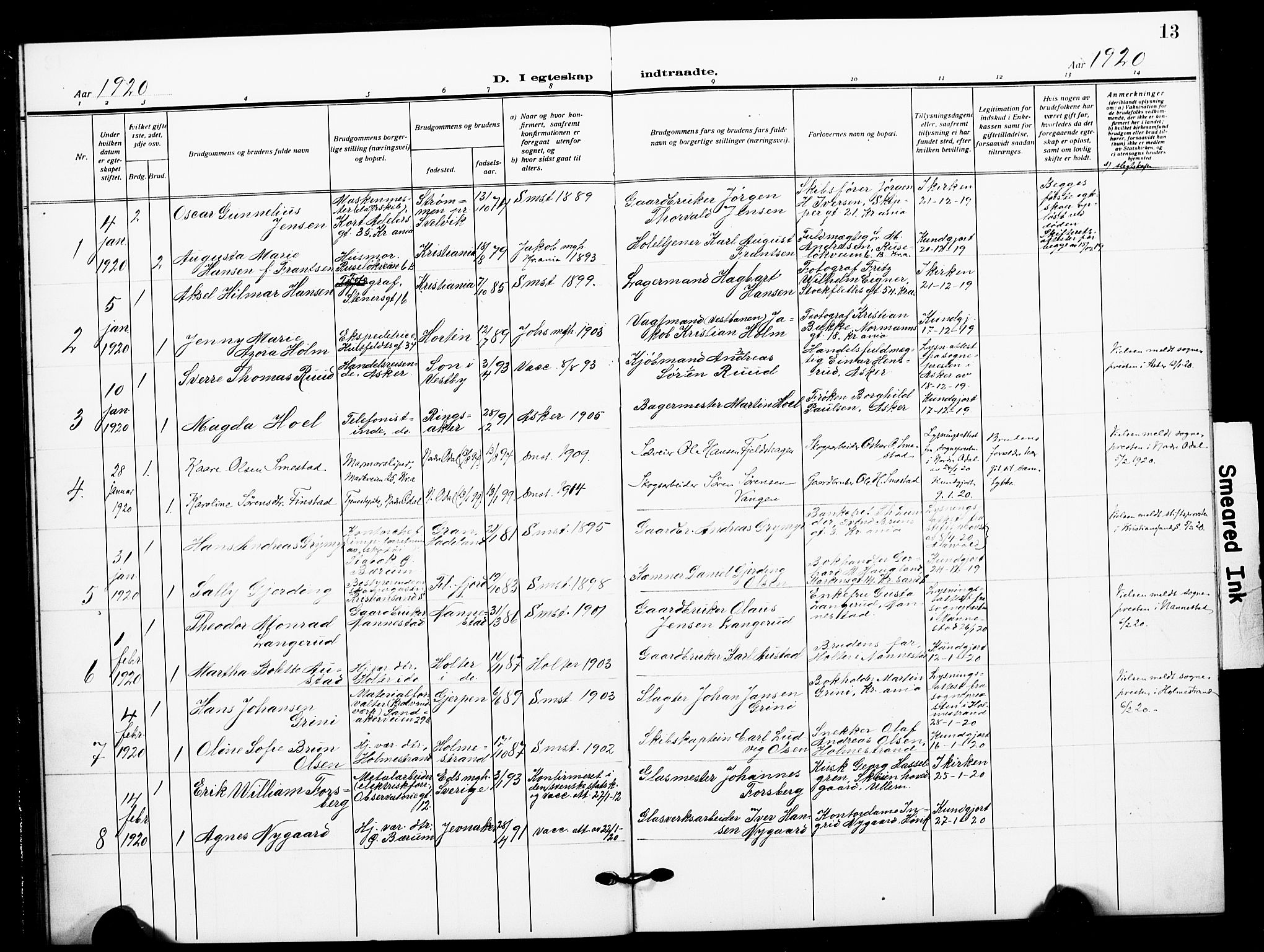 Johannes prestekontor Kirkebøker, AV/SAO-A-10852/F/Fa/L0013: Parish register (official) no. 13, 1919-1930, p. 13