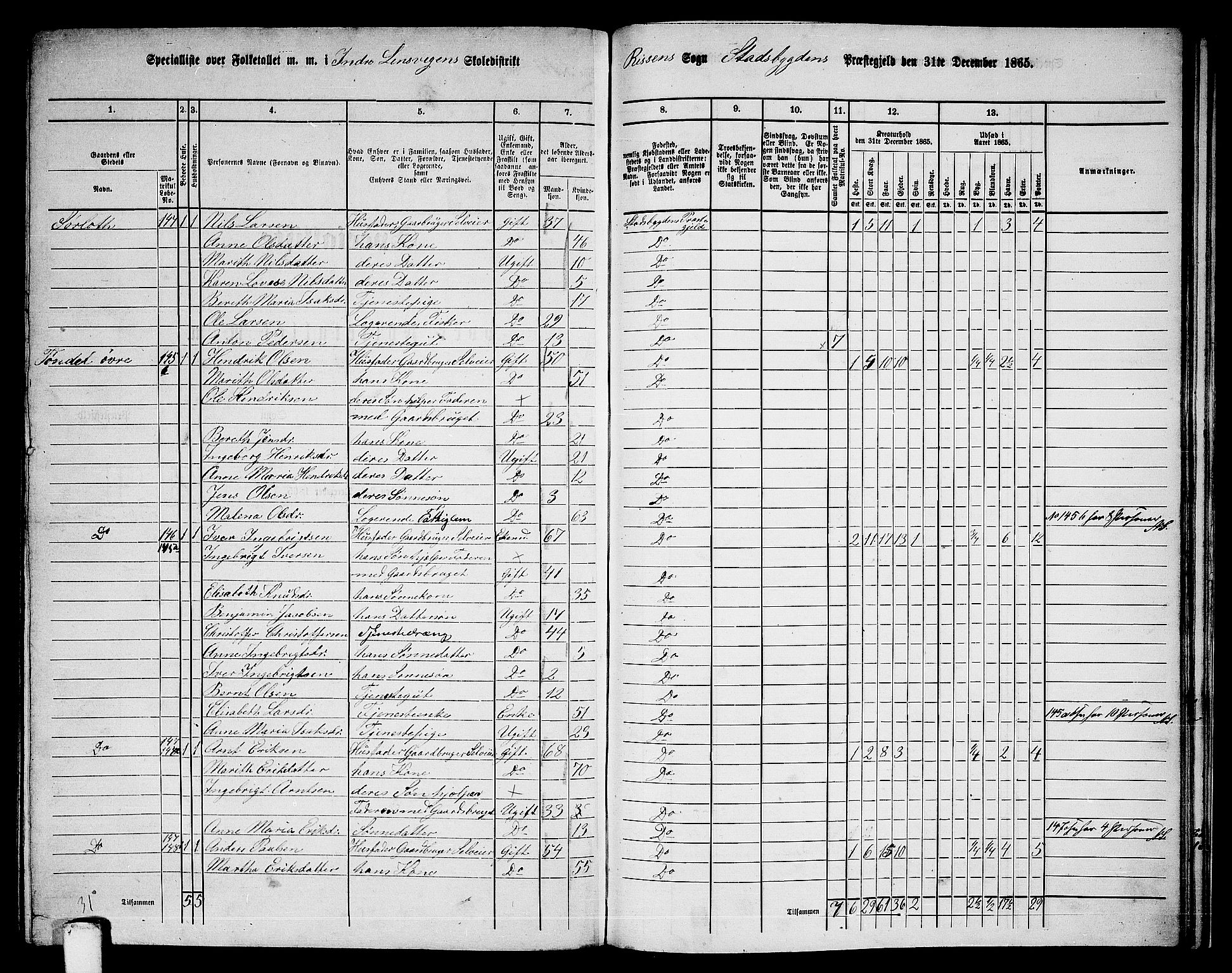 RA, 1865 census for Stadsbygd, 1865, p. 190