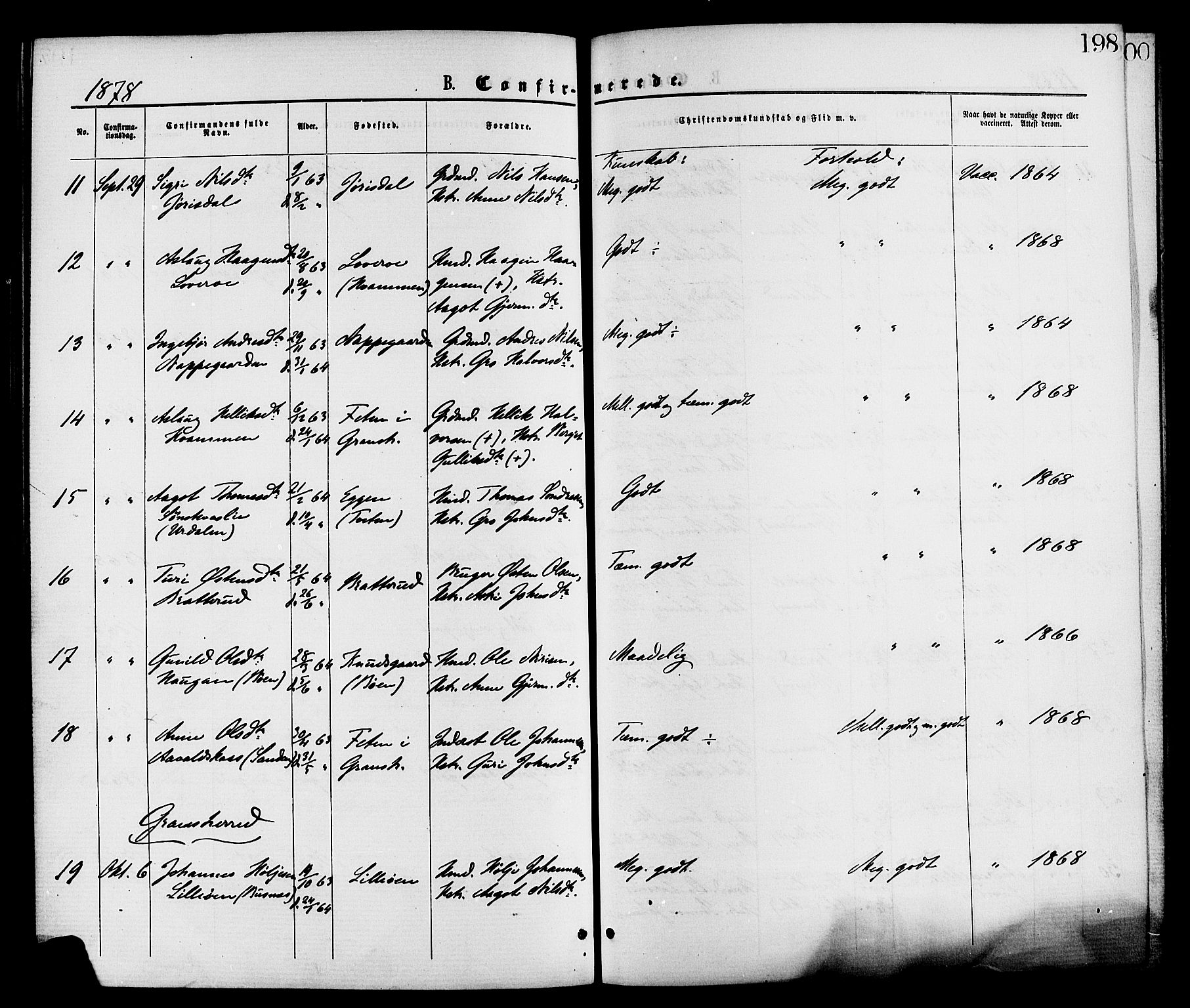 Gransherad kirkebøker, SAKO/A-267/F/Fa/L0004: Parish register (official) no. I 4, 1871-1886, p. 198