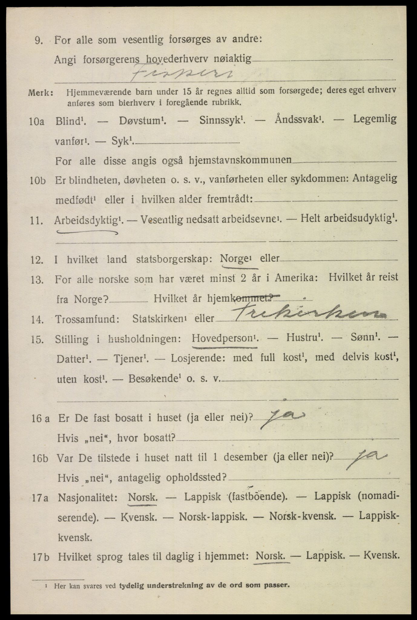 SAT, 1920 census for Sortland, 1920, p. 7111