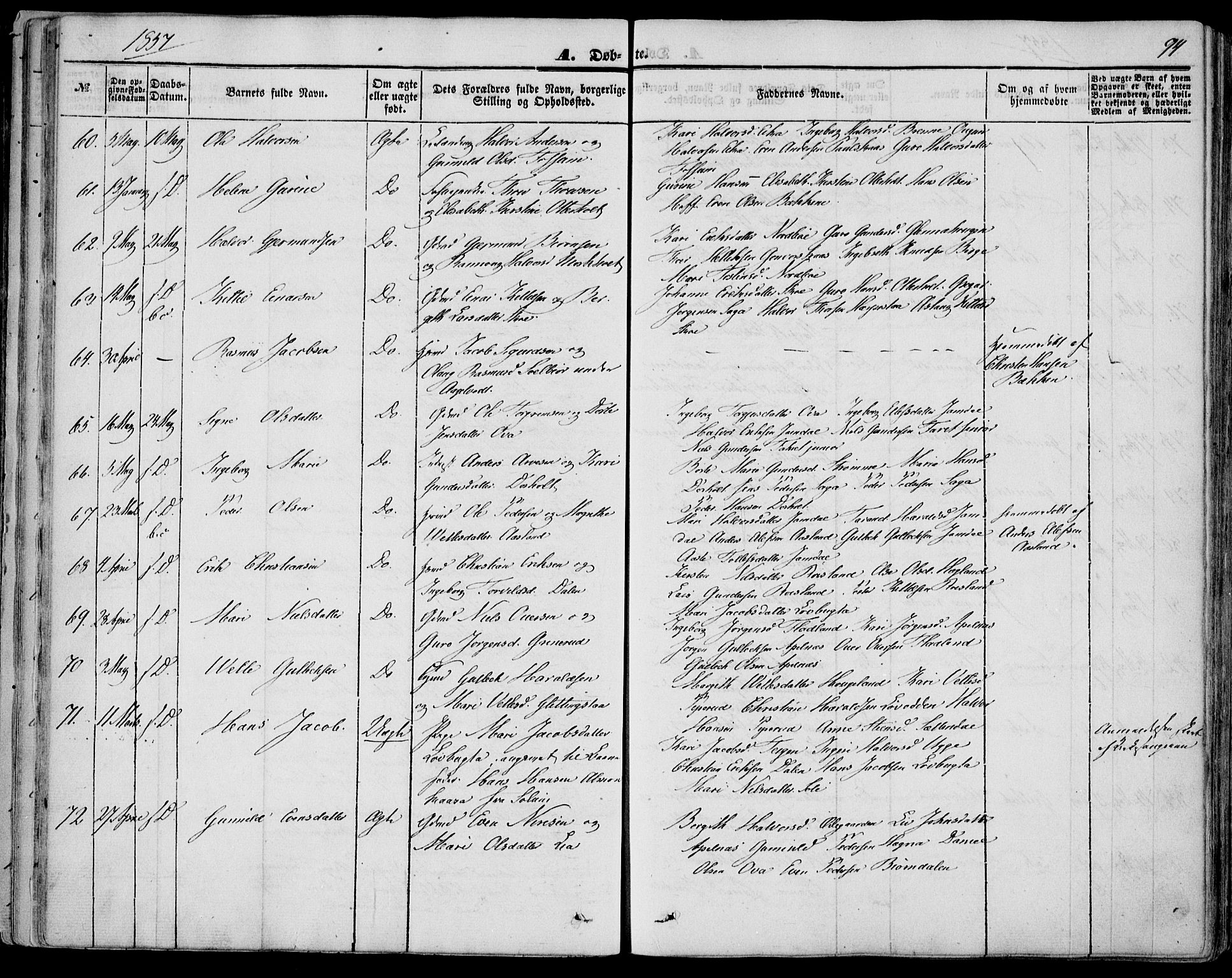 Bø kirkebøker, SAKO/A-257/F/Fa/L0008: Parish register (official) no. 8, 1849-1861, p. 94