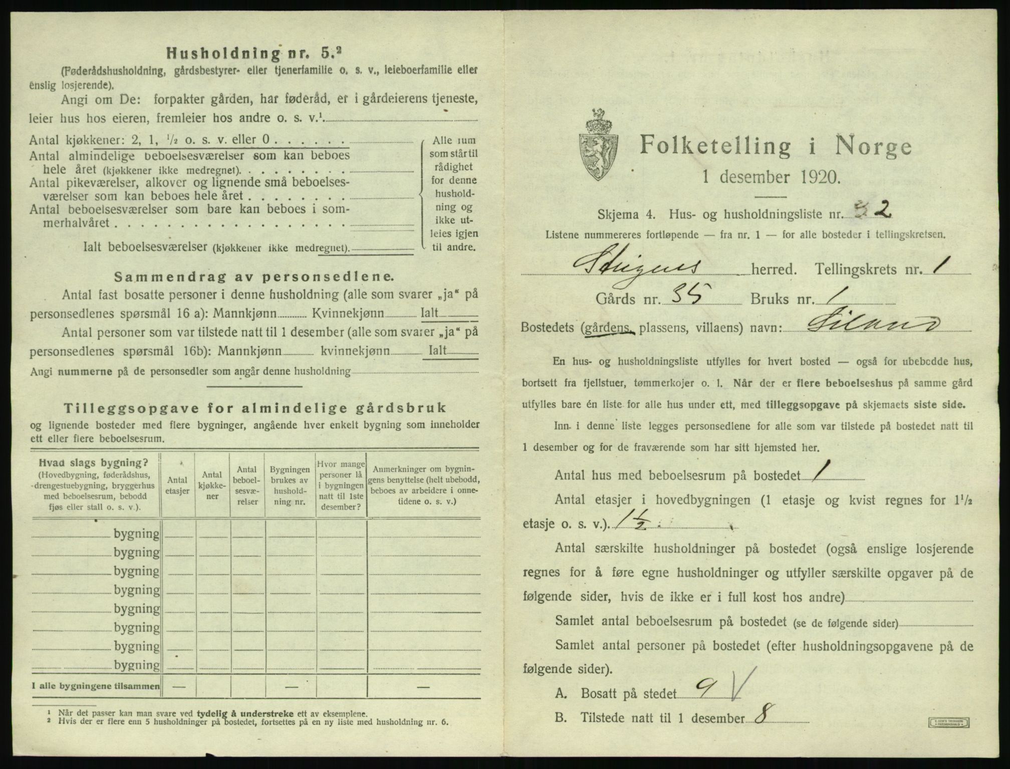 SAT, 1920 census for Steigen, 1920, p. 52