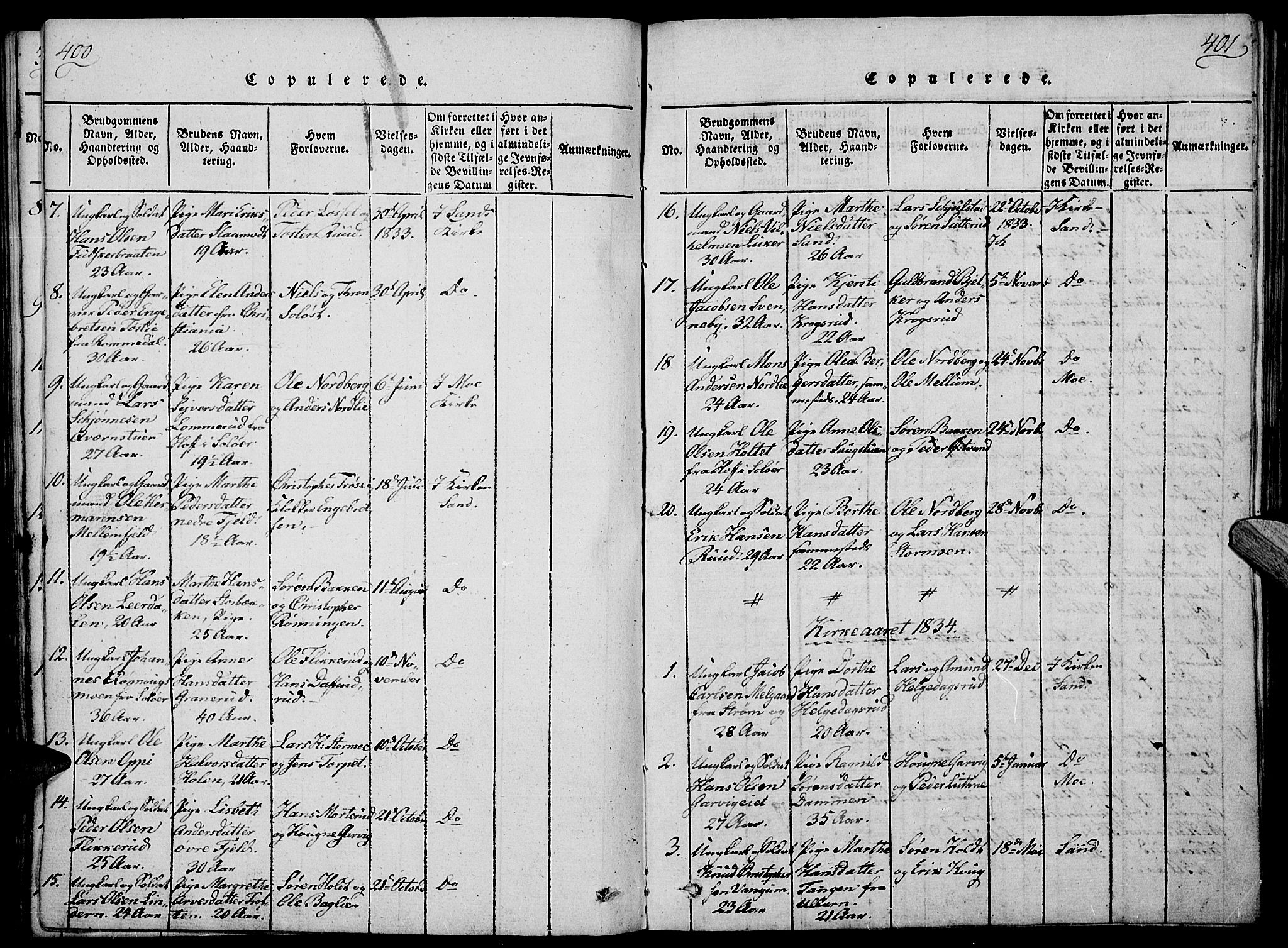 Nord-Odal prestekontor, SAH/PREST-032/H/Ha/Haa/L0001: Parish register (official) no. 1, 1819-1838, p. 400-401