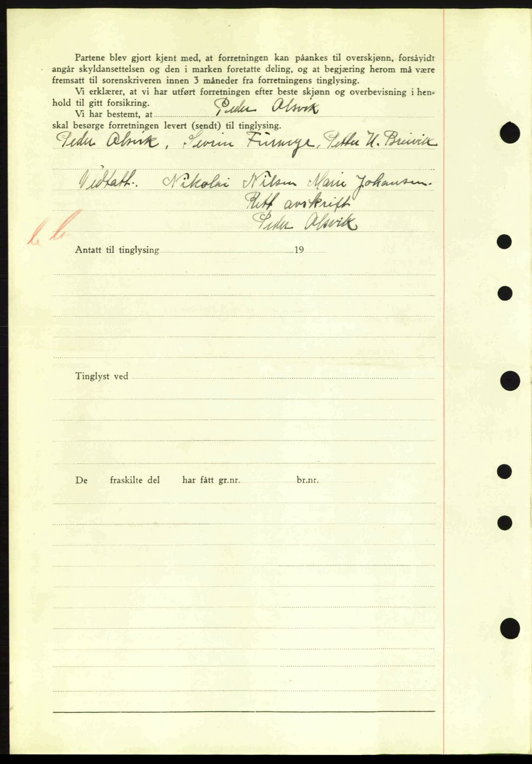 Nordre Sunnmøre sorenskriveri, SAT/A-0006/1/2/2C/2Ca: Mortgage book no. A11, 1941-1941, Diary no: : 1208/1941