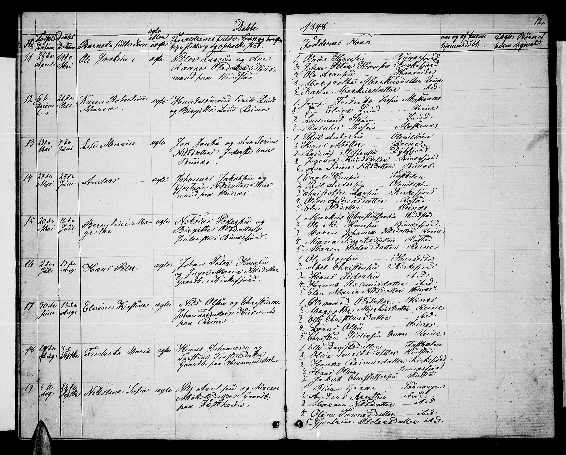 Ministerialprotokoller, klokkerbøker og fødselsregistre - Nordland, SAT/A-1459/886/L1224: Parish register (copy) no. 886C01, 1843-1873, p. 12