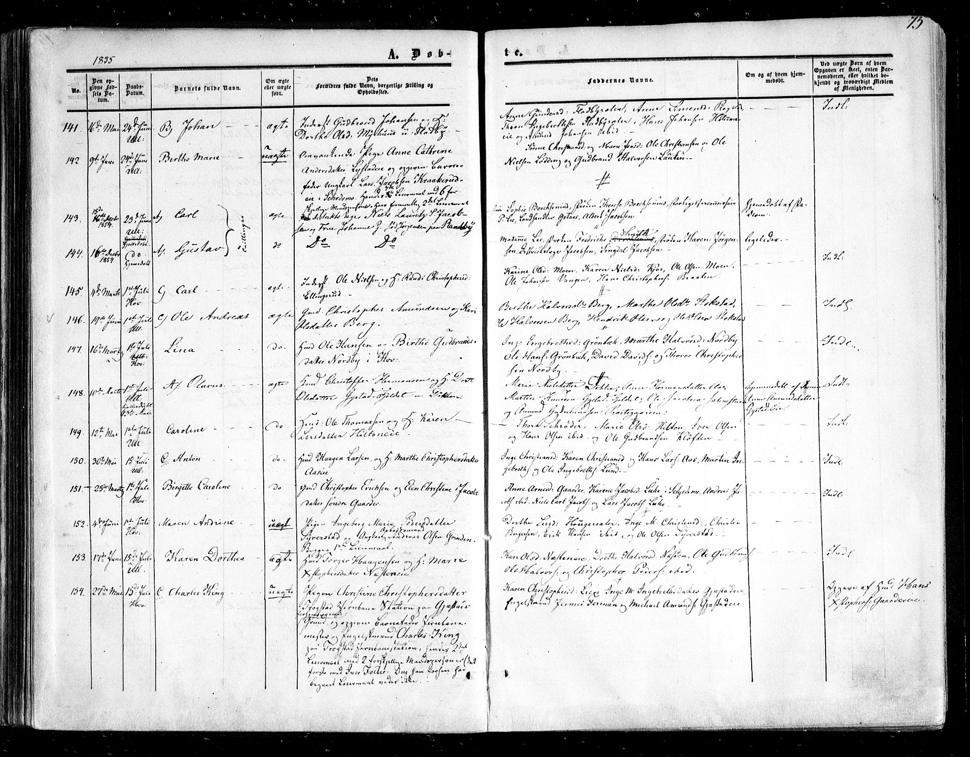 Ullensaker prestekontor Kirkebøker, SAO/A-10236a/F/Fa/L0015.a: Parish register (official) no. I 15A, 1851-1862, p. 75