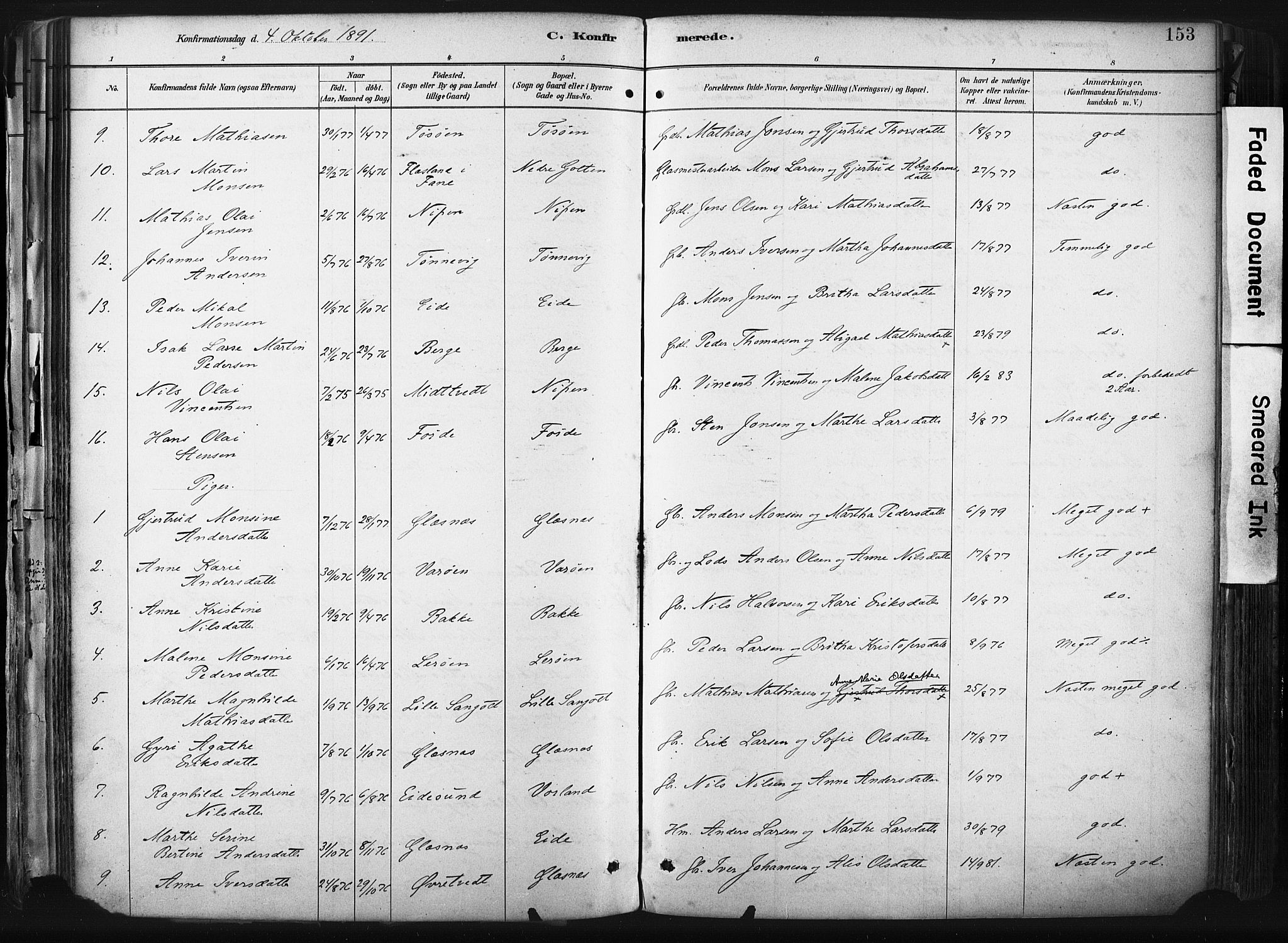 Sund sokneprestembete, AV/SAB-A-99930: Parish register (official) no. B 1, 1882-1907, p. 153