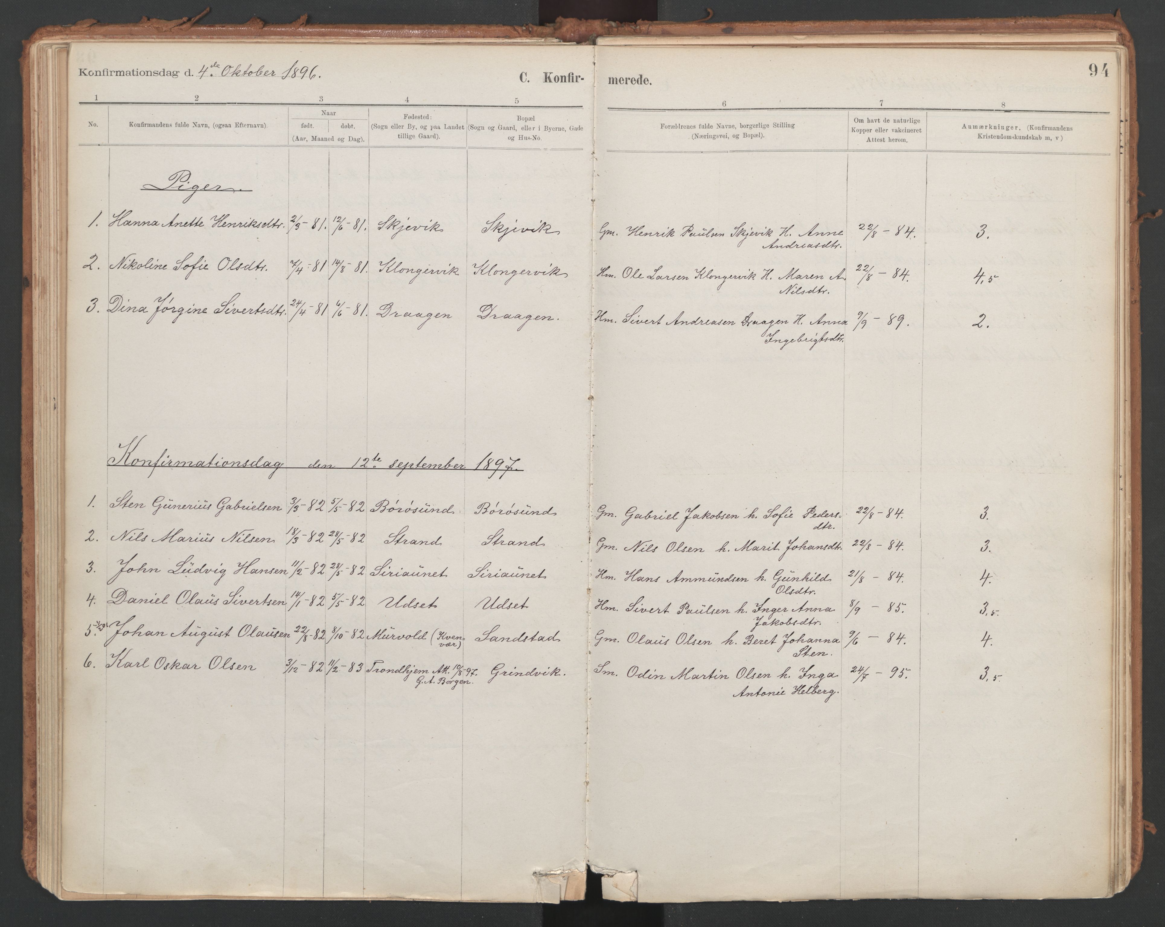 Ministerialprotokoller, klokkerbøker og fødselsregistre - Sør-Trøndelag, SAT/A-1456/639/L0572: Parish register (official) no. 639A01, 1890-1920, p. 94