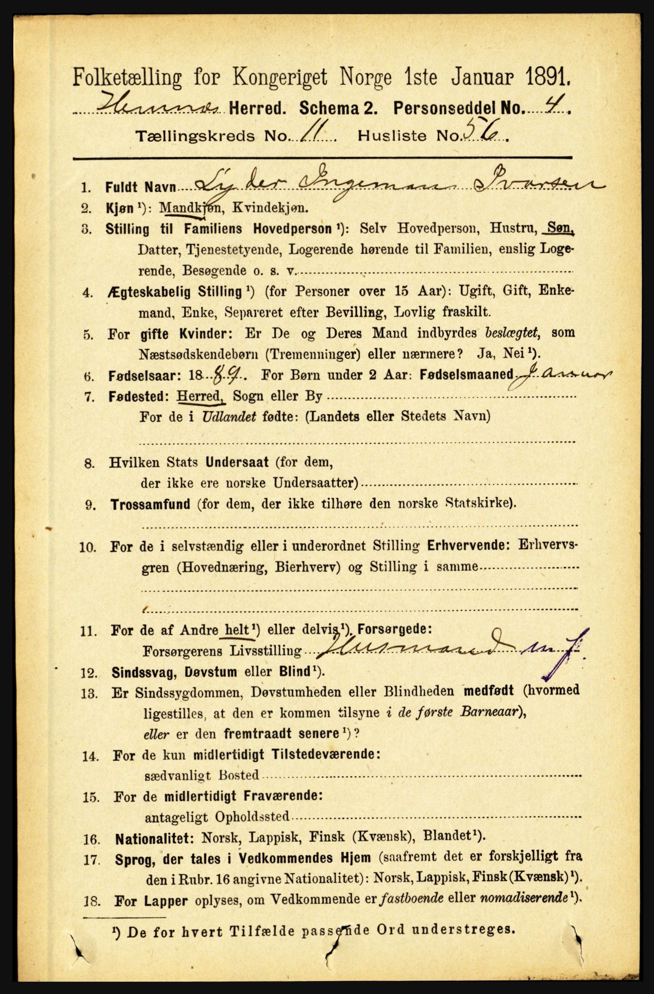 RA, 1891 census for 1832 Hemnes, 1891, p. 5694