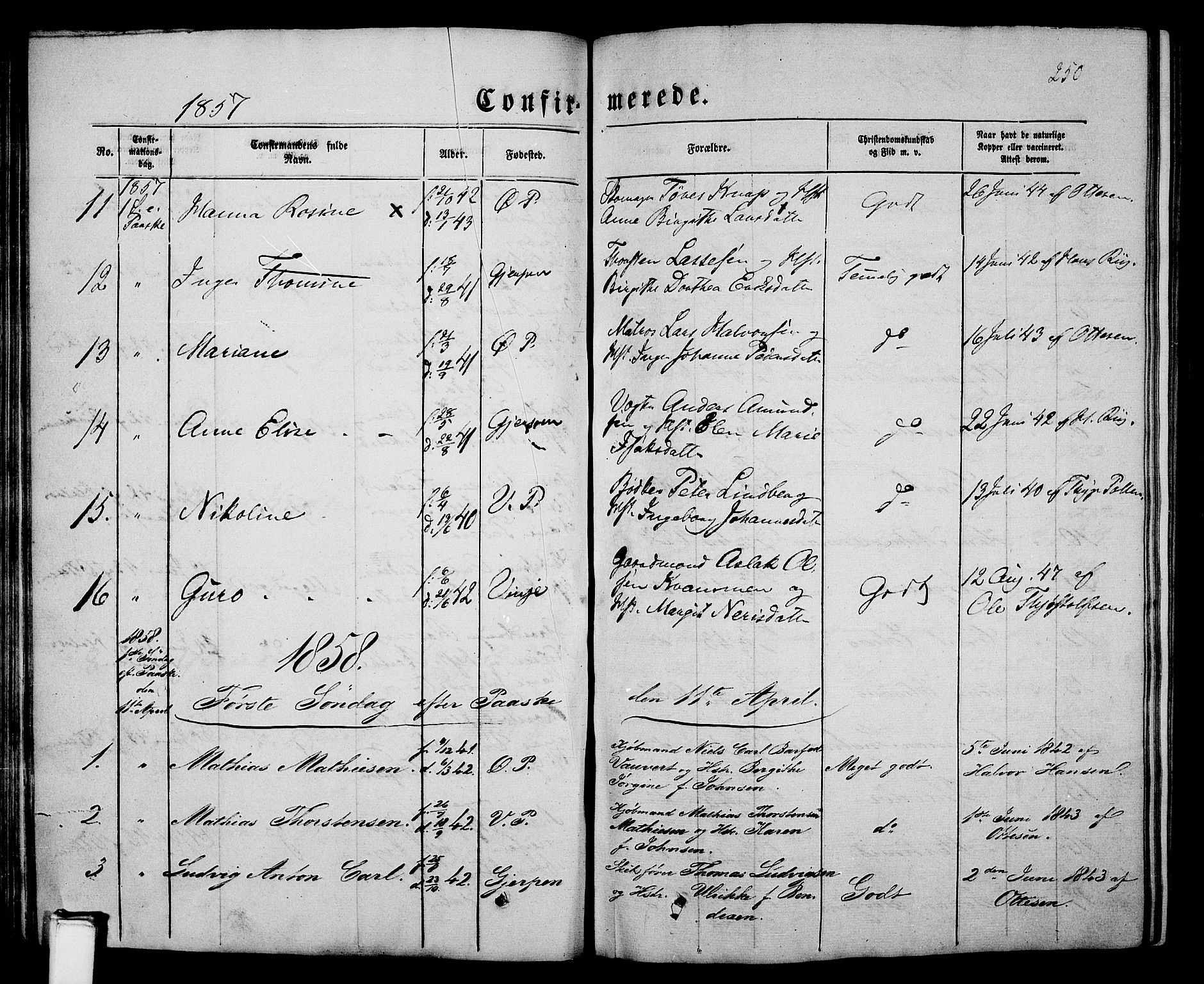 Porsgrunn kirkebøker , SAKO/A-104/G/Gb/L0004: Parish register (copy) no. II 4, 1853-1882, p. 250