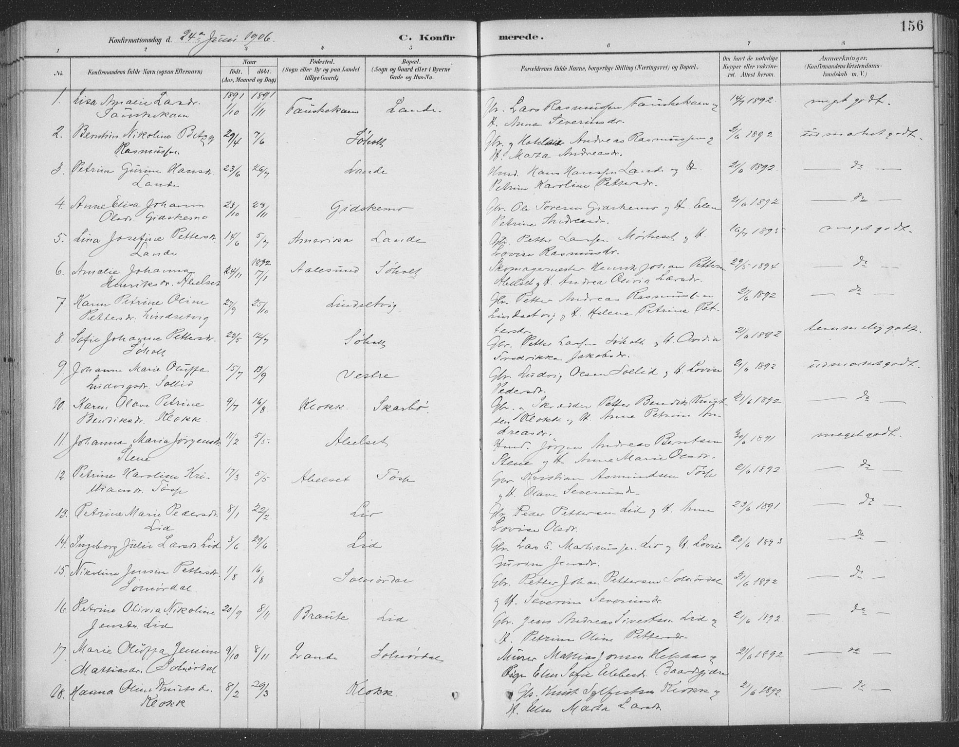 Ministerialprotokoller, klokkerbøker og fødselsregistre - Møre og Romsdal, AV/SAT-A-1454/522/L0316: Parish register (official) no. 522A11, 1890-1911, p. 156