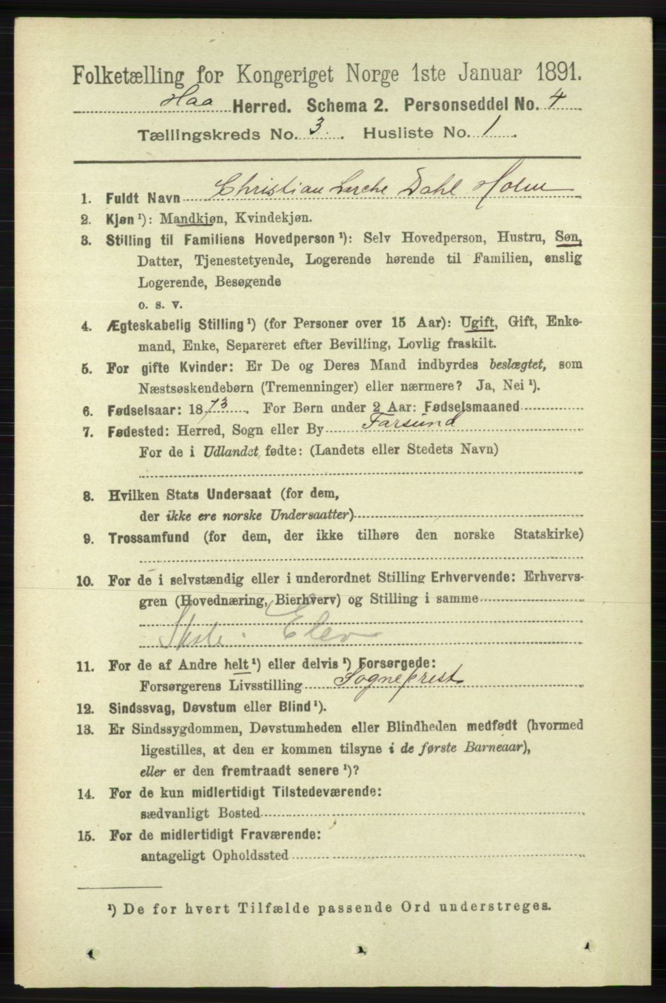 RA, 1891 census for 1119 Hå, 1891, p. 701