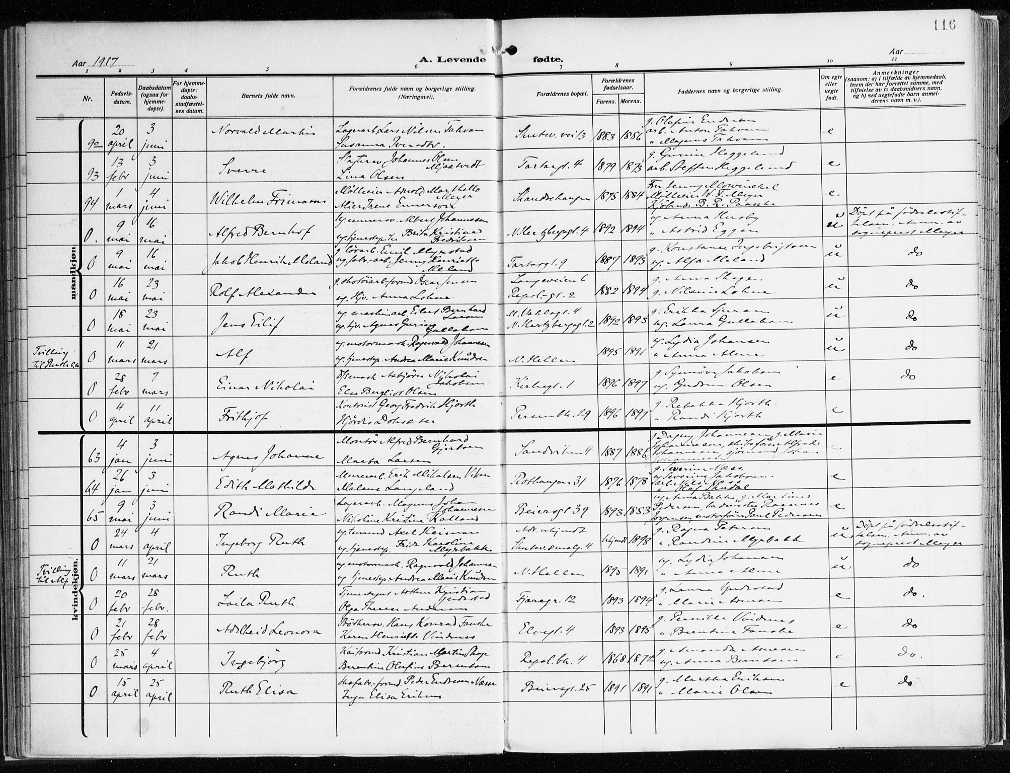 Sandviken Sokneprestembete, AV/SAB-A-77601/H/Ha/L0007: Parish register (official) no. B 4, 1912-1924, p. 116