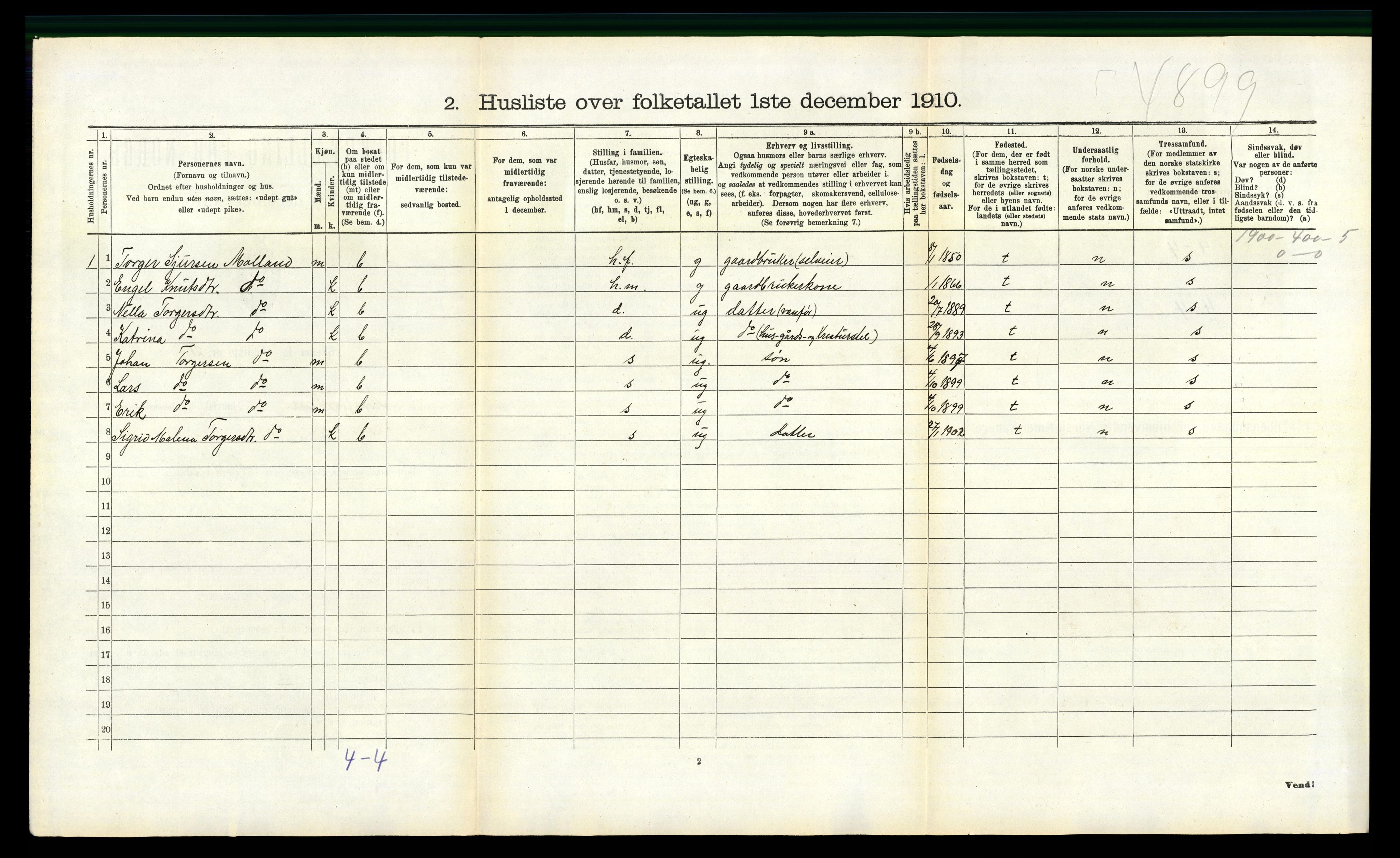 RA, 1910 census for Masfjorden, 1910, p. 291